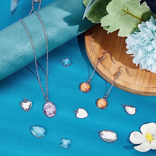 UNICRAFTALE 60pcs 5 Styles 30set Cabochon Pendant Settings Stainless Steel Blank Bezel Pendant Trays Oval Teardrop Heart Flat Round Square Base Cabochon Charm with Glass Cabochons for Jewelry Making - Image 3
