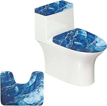 Blue Marble Toilet Seat Cover and Rug Set 3 Piece Bathroom Rug Set with Toilet Lid Cover Dust Cover Toilet Mats for Bathroom Toilet Rugs