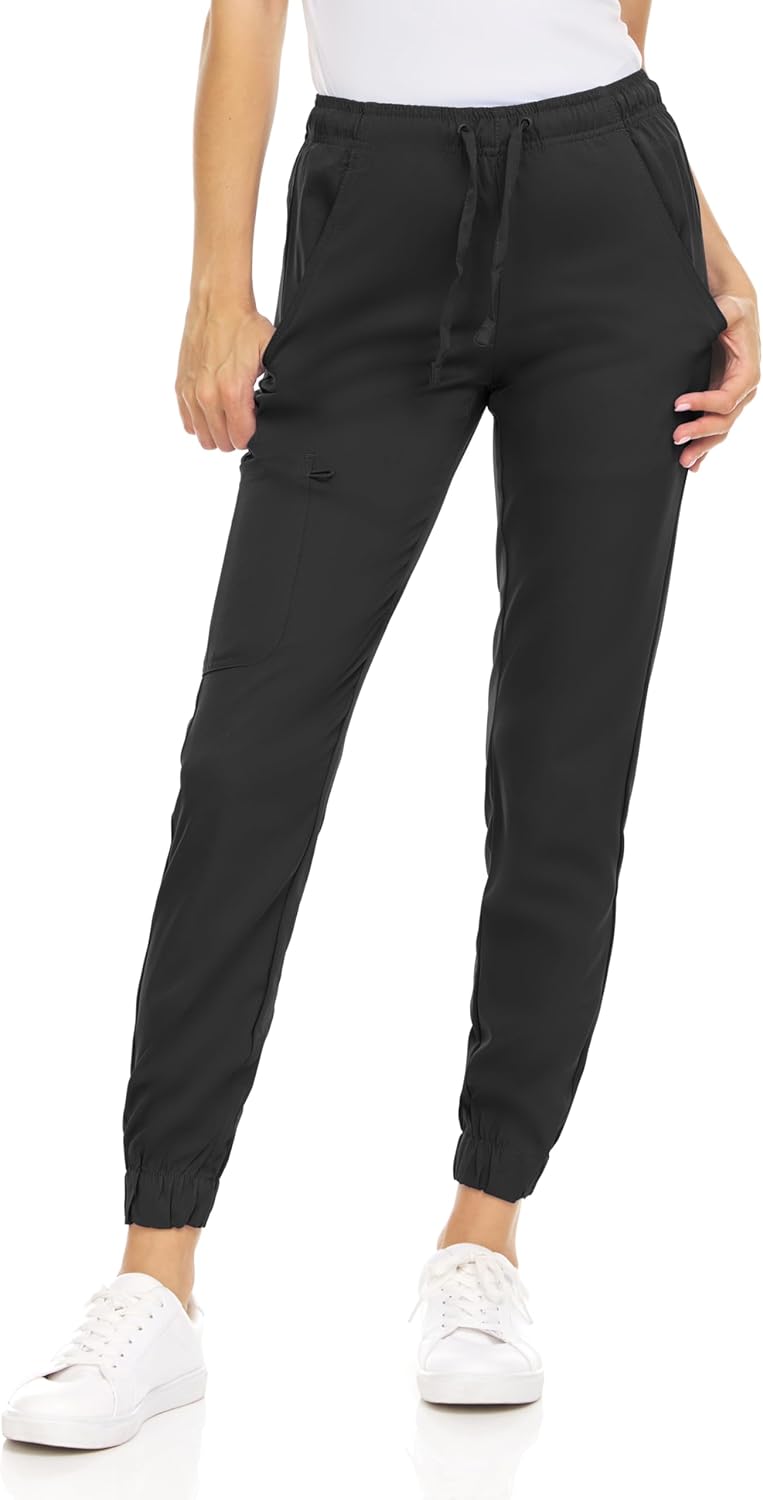 MediChic Women's Scrub Jogger Pants – 5 Pockets, 4-Way Stretch, Moisture-Wicking, Anti-Wrinkle, Elastic Waistband