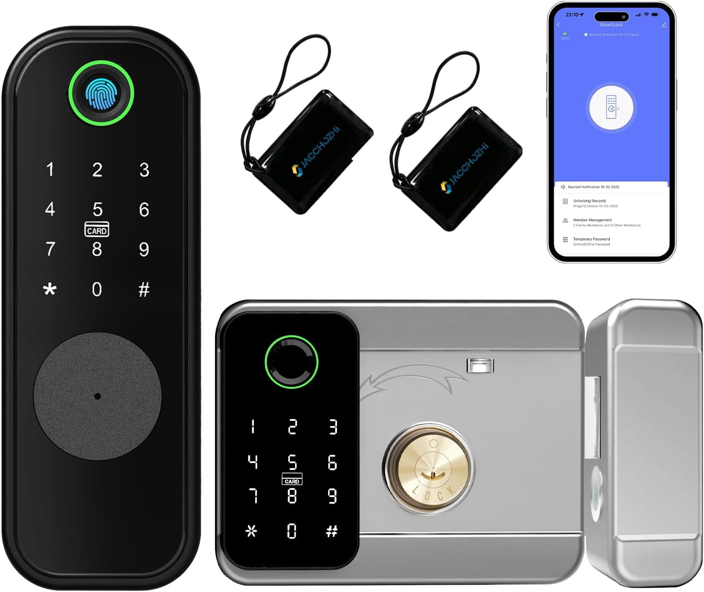 Smart Gate Lock, Double Sided Keypad Door Lock,Keyless Entry Fingerprint Door Lock,WiFi Electronic Deadbolt Set with Surface-Mounted Latch,Auto-Lock,Waterproof,for Garden,Garage,Yard,Fence