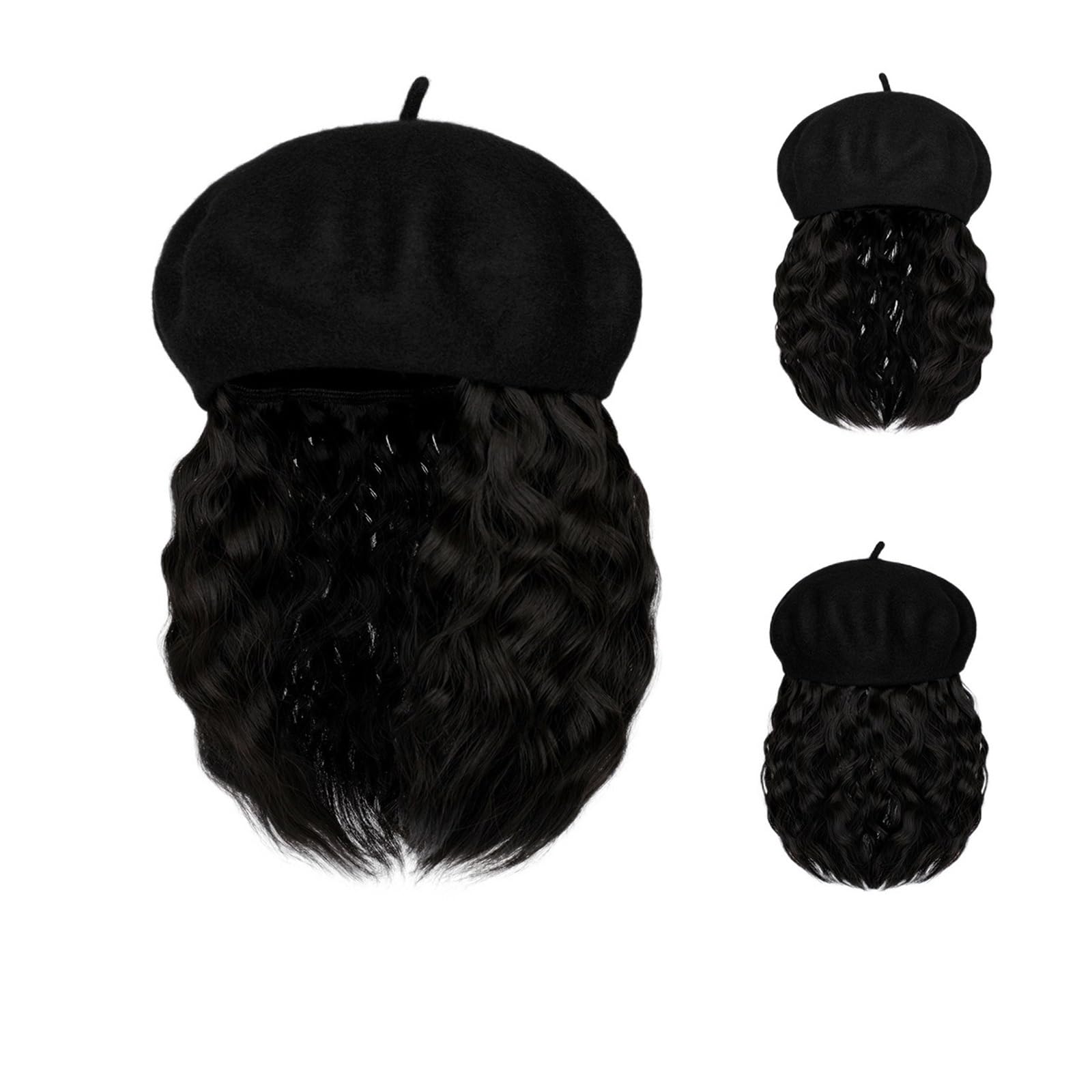 Gorra Calva Wave Curly Bob Hat Peluca Pelucas sintéticas Sombrero con extensiones de cabello adjuntas 8 pulgadas larga Gorra Gorro de Pelo(8)