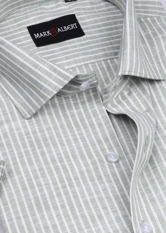 Image of MARK & ALBERT Men's Half Sleeve Cotton Linen Striped Shirt
