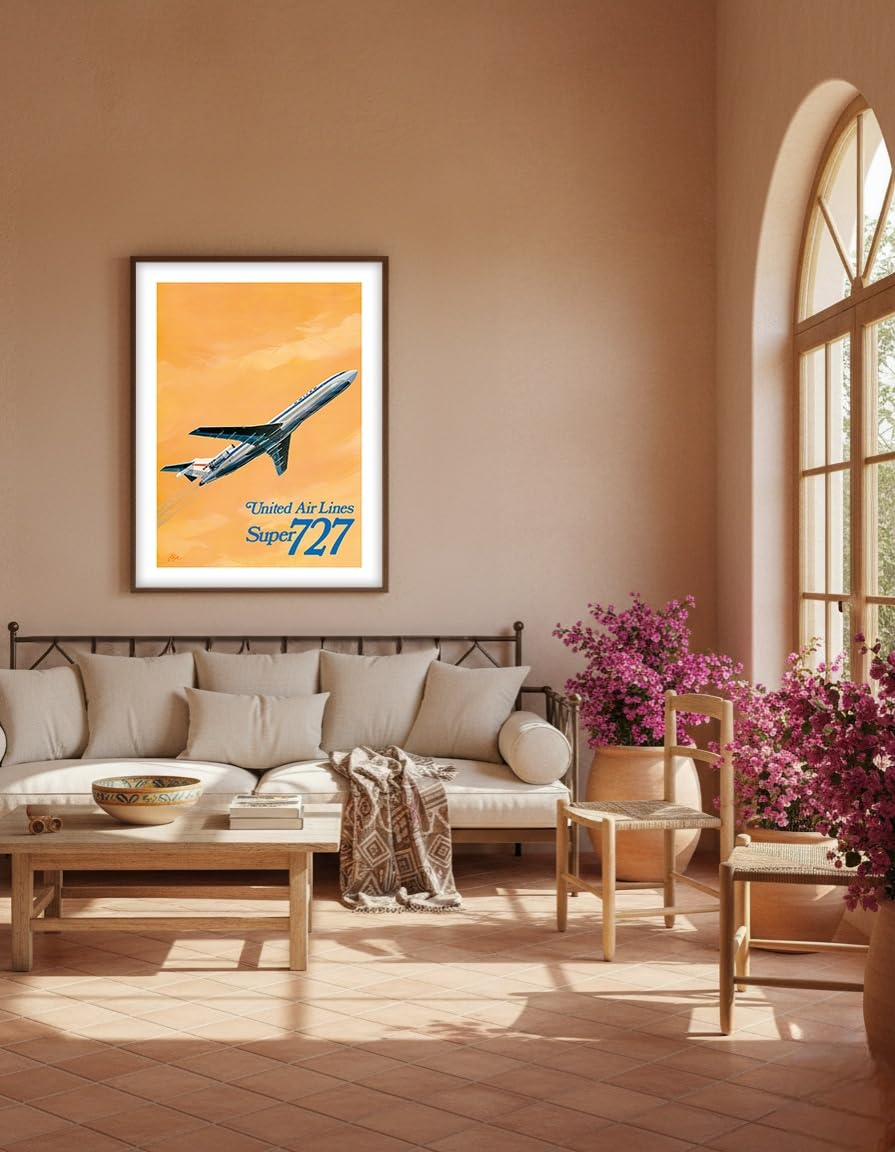 Boeing Super 727 Jet Airplane - United Airlines - Pôster vintage