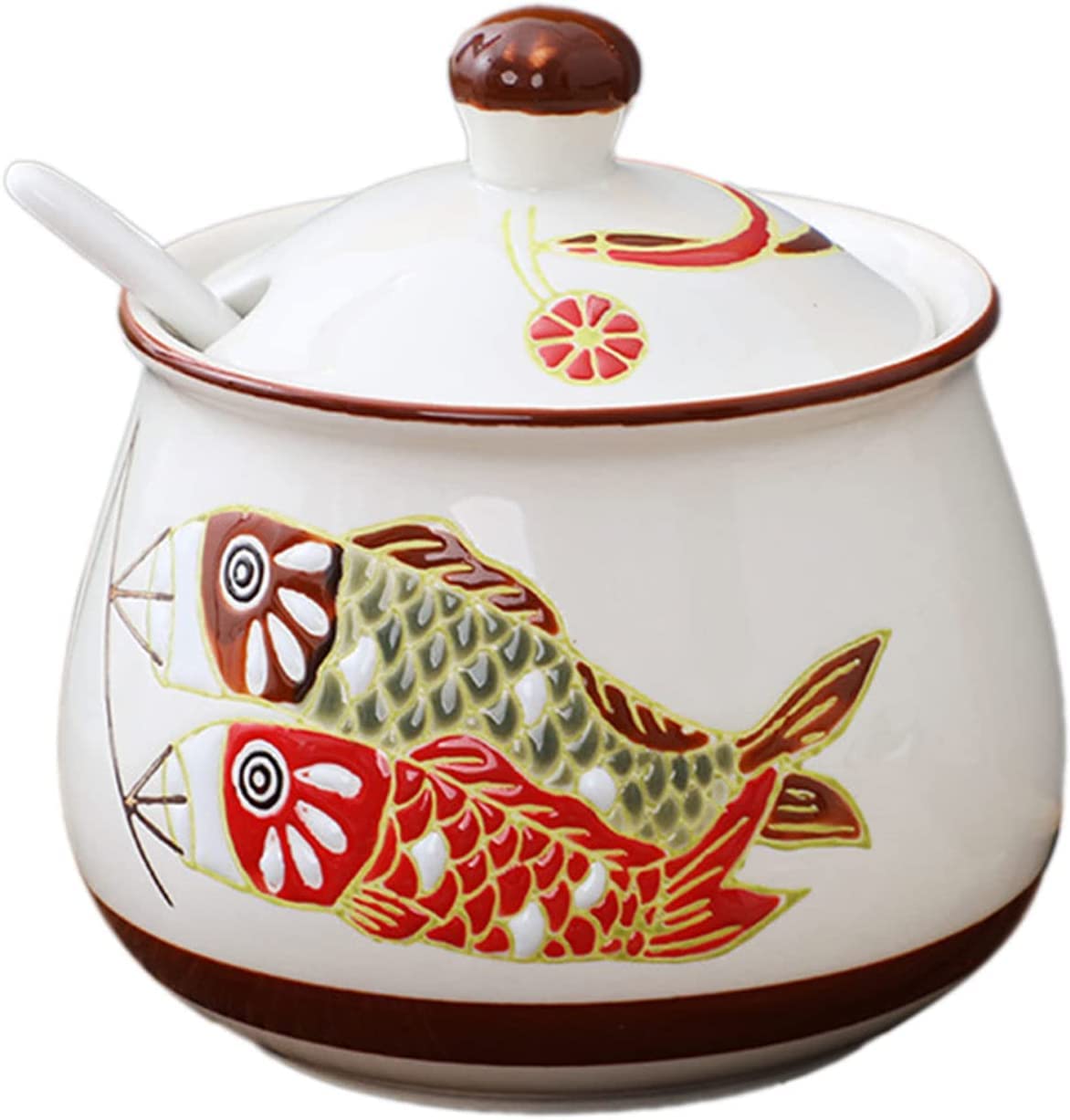 Azucarero de cerámica, jarra for crema, azucarero retro nórdico con tapa, tarro de almacenamiento con patrón dibujado a mano, azucarero de porcelana, tarro de especias, for cafetería, restaurante, azu