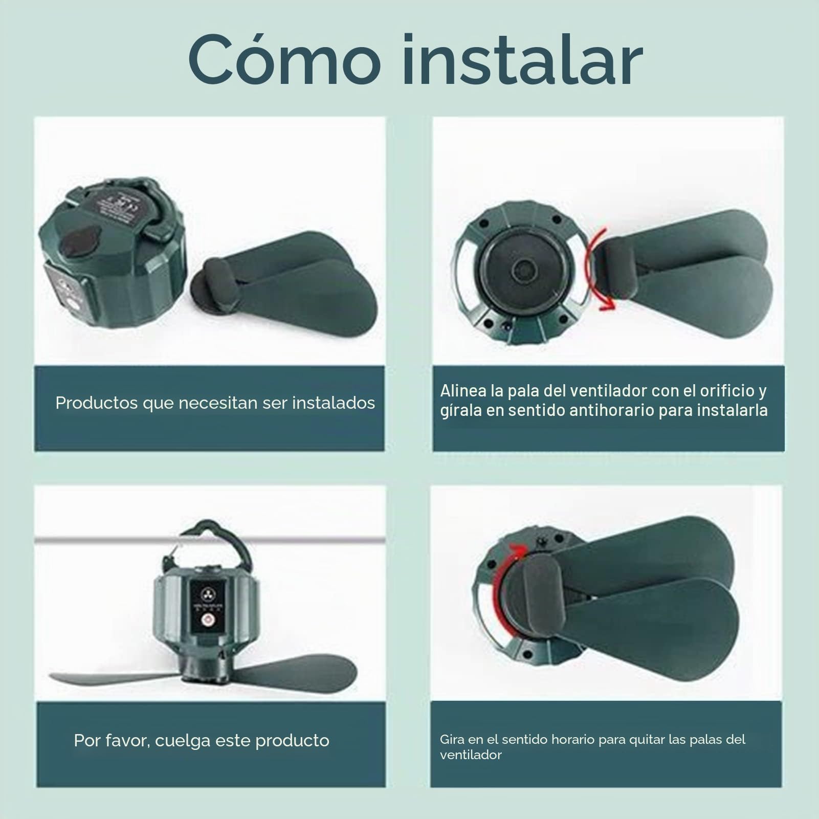 Ventilador de camping,Ventilador de techo portátil con luz LED y batería recargable USB de 10400 mAh,3 velocidades silencioso y control remoto,desmontable para pesca,viajes y actividades al aire libre