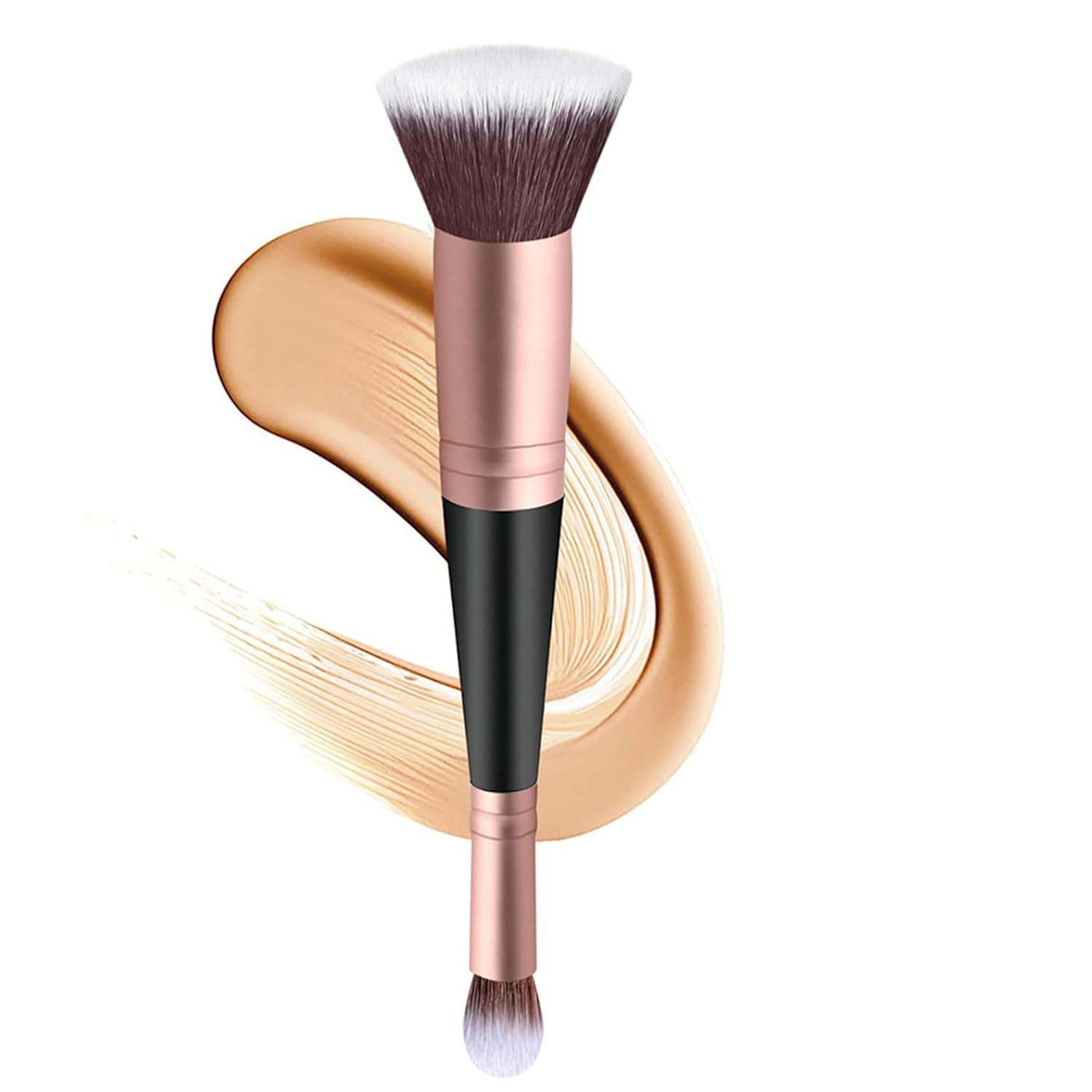 2-in-1 Dual-Ended Flat-Top Face Tool – For Liquid, Cream & Powder Foundation, Concealer, Blending, Buffing, Finish Layer Black Rose Gold One Size