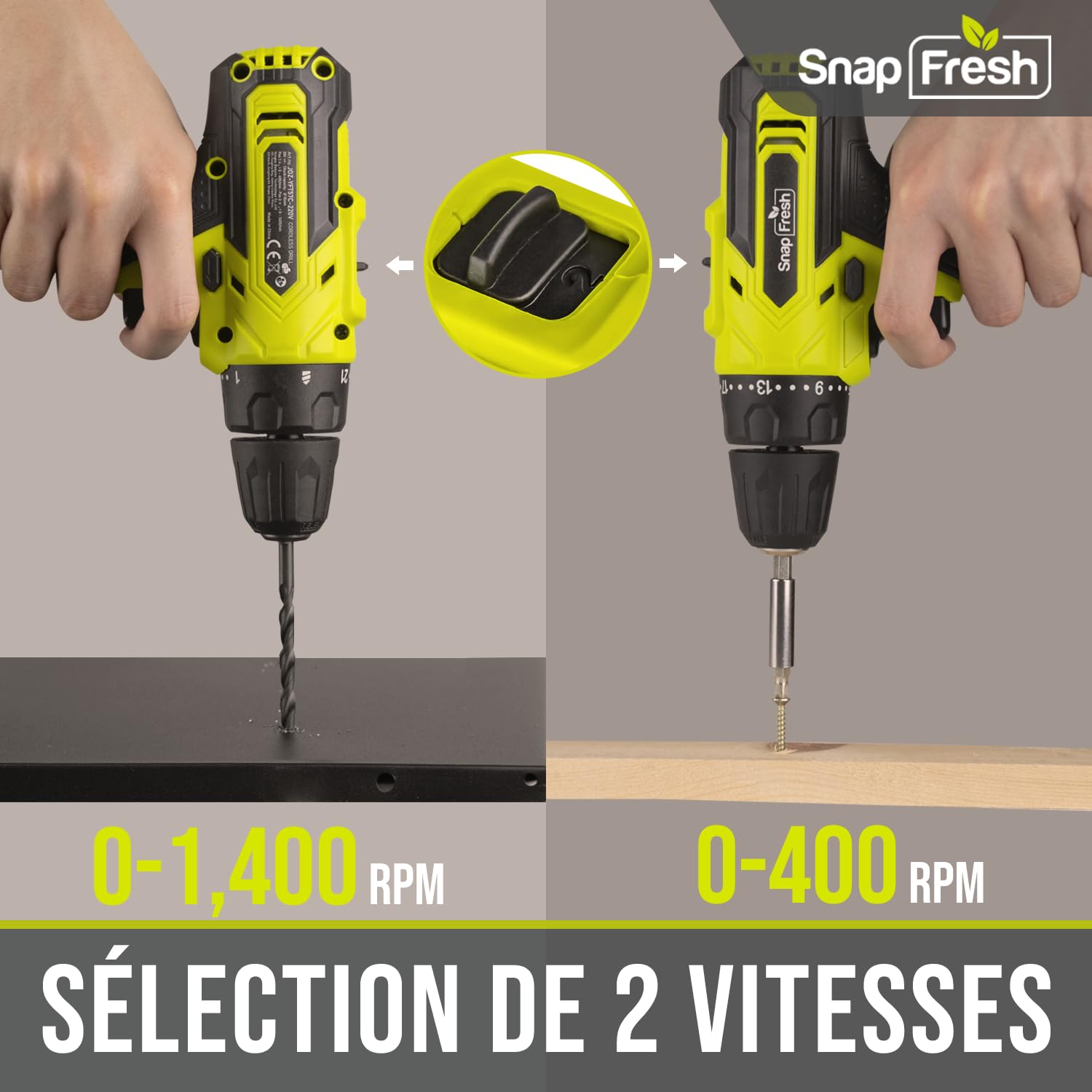 SnapFresh Perceuse Visseuse Sans Fil 20V – Légère et Compacte 0,8 kg, Couple 35 N·m, 2 Vitesses, LED, Batterie 2,0 Ah & Accessoires – Idéale pour le Bricolage et les Réparations à la Maison