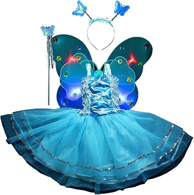 Amazon Com Fairy Costume Set 4pcs Girls Dress Up Princess Dress Butterfly Wings Wand And Headband For Children Ages 3 10 Blue Led Light Clothing Shoes Jewelry Amazon Com Fairy Costume Set 4pcs Girls Dress Up Princess Dress Butterfly Wings Wand And Headband For Children Ages 3 10 Blue Led Light Clothing Shoes Jewelry