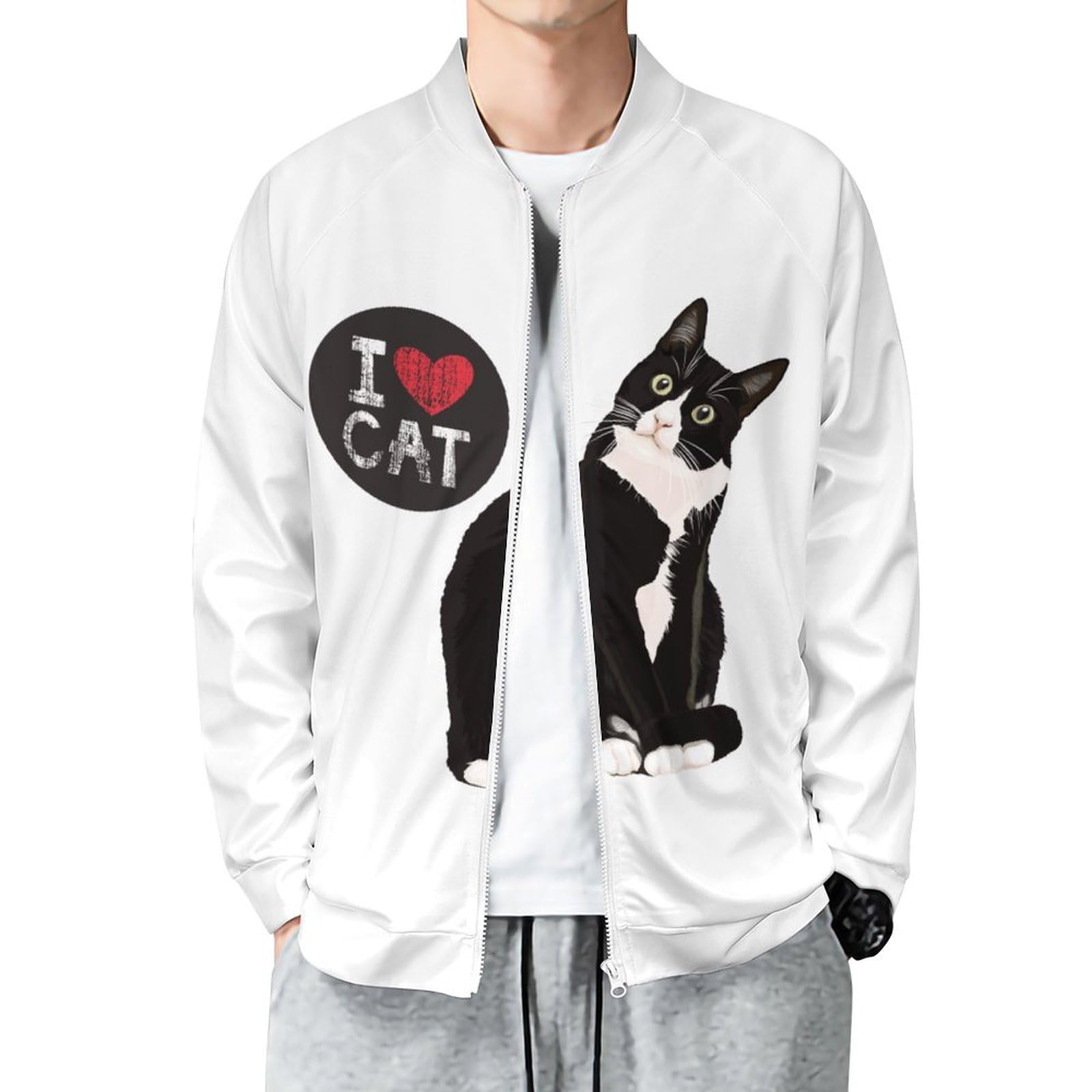 Amazon.co.jp: ジッパージャケット メンズ おもしろ 猫 猫柄 面白い