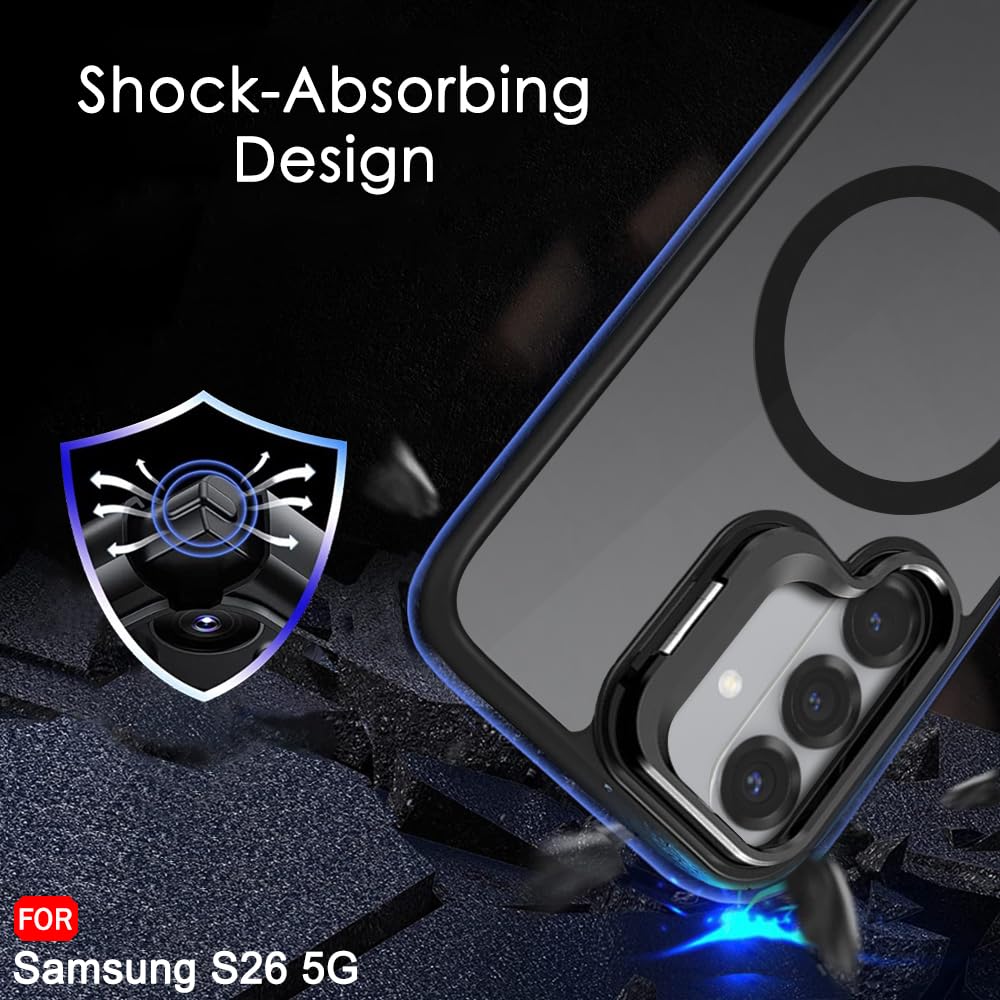 TheGiftKart for Samsung S26 Case | Shockproof Hard Back Cover | Built-in Stand | Hybrid Shockproof Galaxy S26 Back Cover Case (PC & TPU, Matte Frosted Back, MagSafe Compatible, Translucent Black) — Amazon image 5