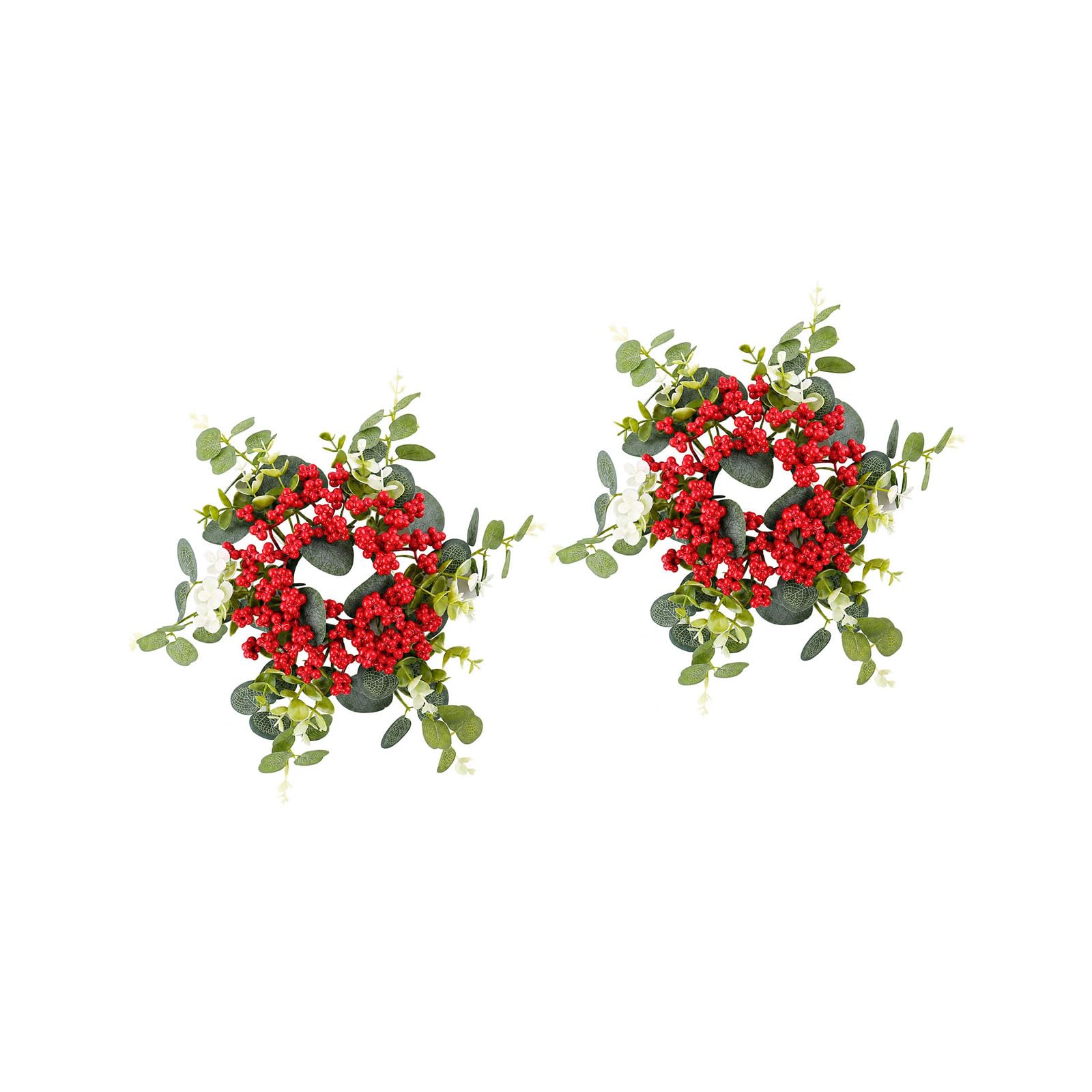 Christmas Rings Red Artificial Berries Rings with Eucalypt Minis Christmas Wreath for Pillar for Wedding Table Centerpieces