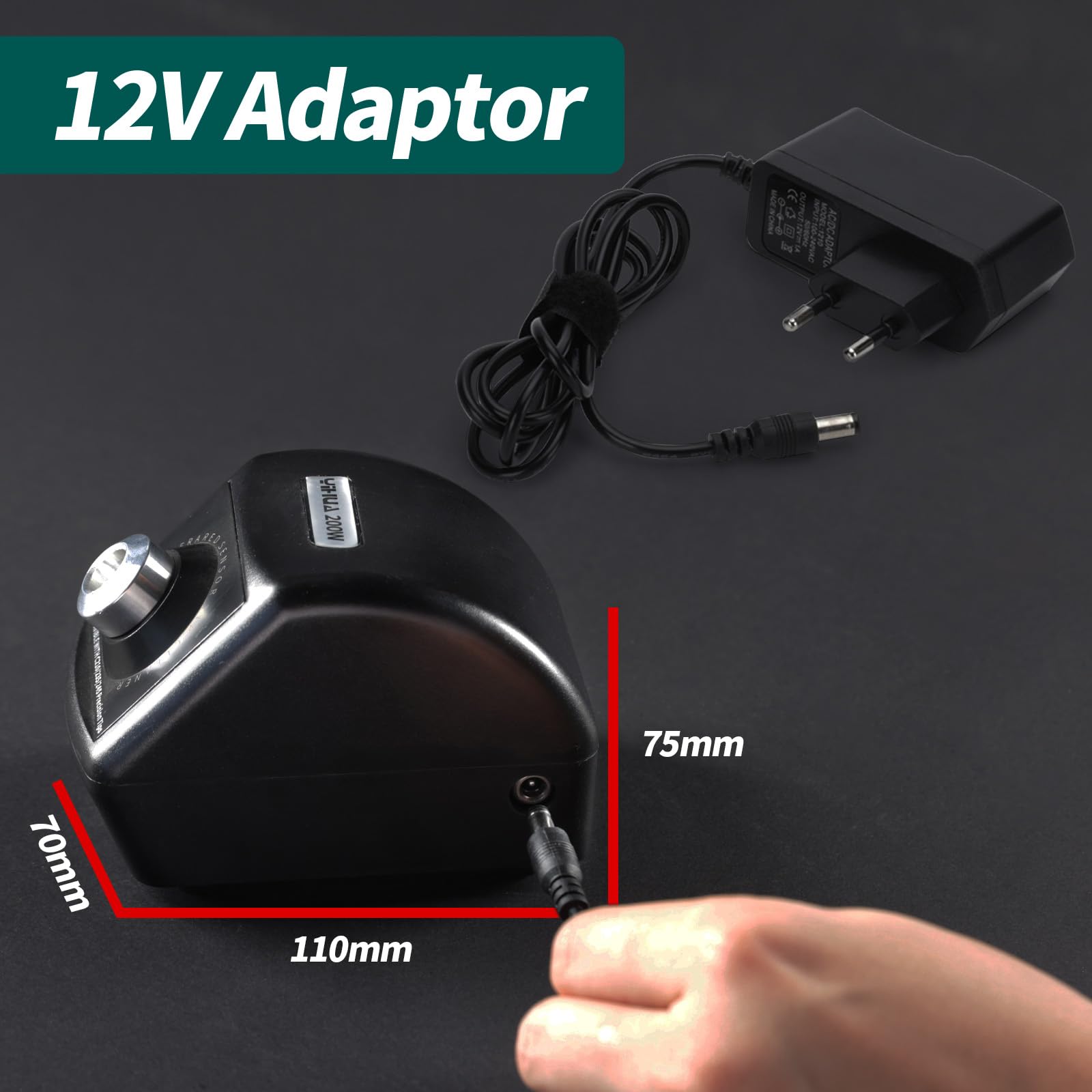 YIHUA 200W Detergenti per punte di saldatura motorizzato in rame con sensore a infrarossi, 4 spazzole in lana di ottone, adattatore di alimentazione 12V, compatibile con punte YIHUA C210, C245, C235