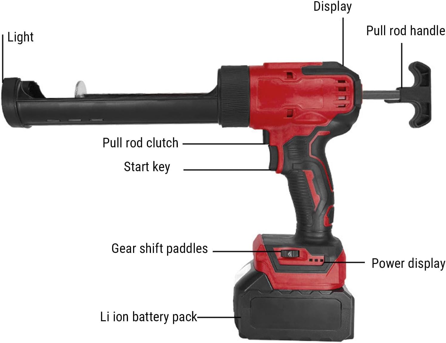 ViaGasaFamido 300ml Caulking Gun 6 Speed Adjustable Cordless Electric Caulk Applicator with Digital Display and LED Light for Home Renovations Kitchen Installations Shower Fittings