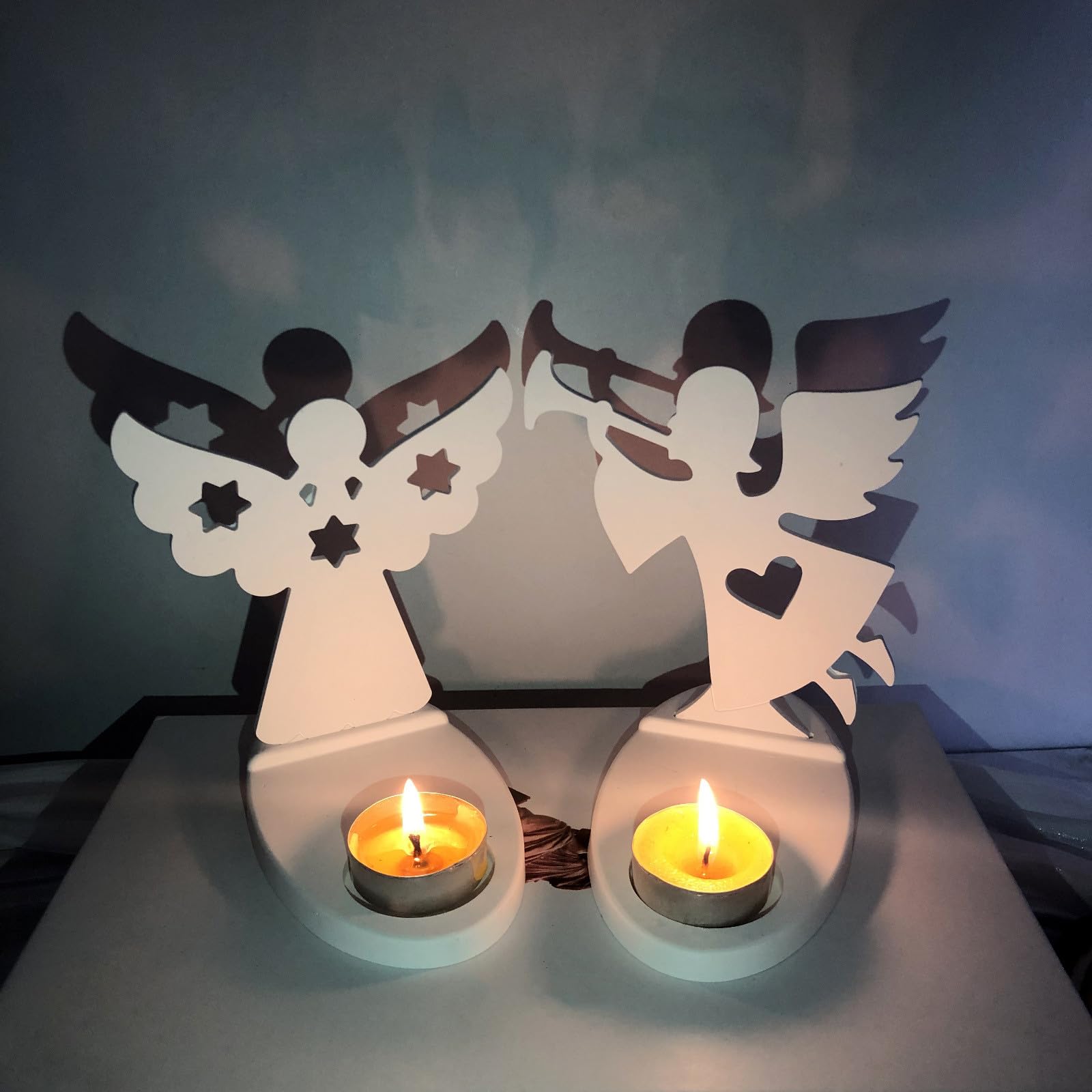 Xidmold 4Pcs Angel Gypsum Silicone Molds with Base, Angel Shape Candle Holder Resin Mold, Concrete Tealight Candle Holder Mold, Cement Candlestick Casting Mold