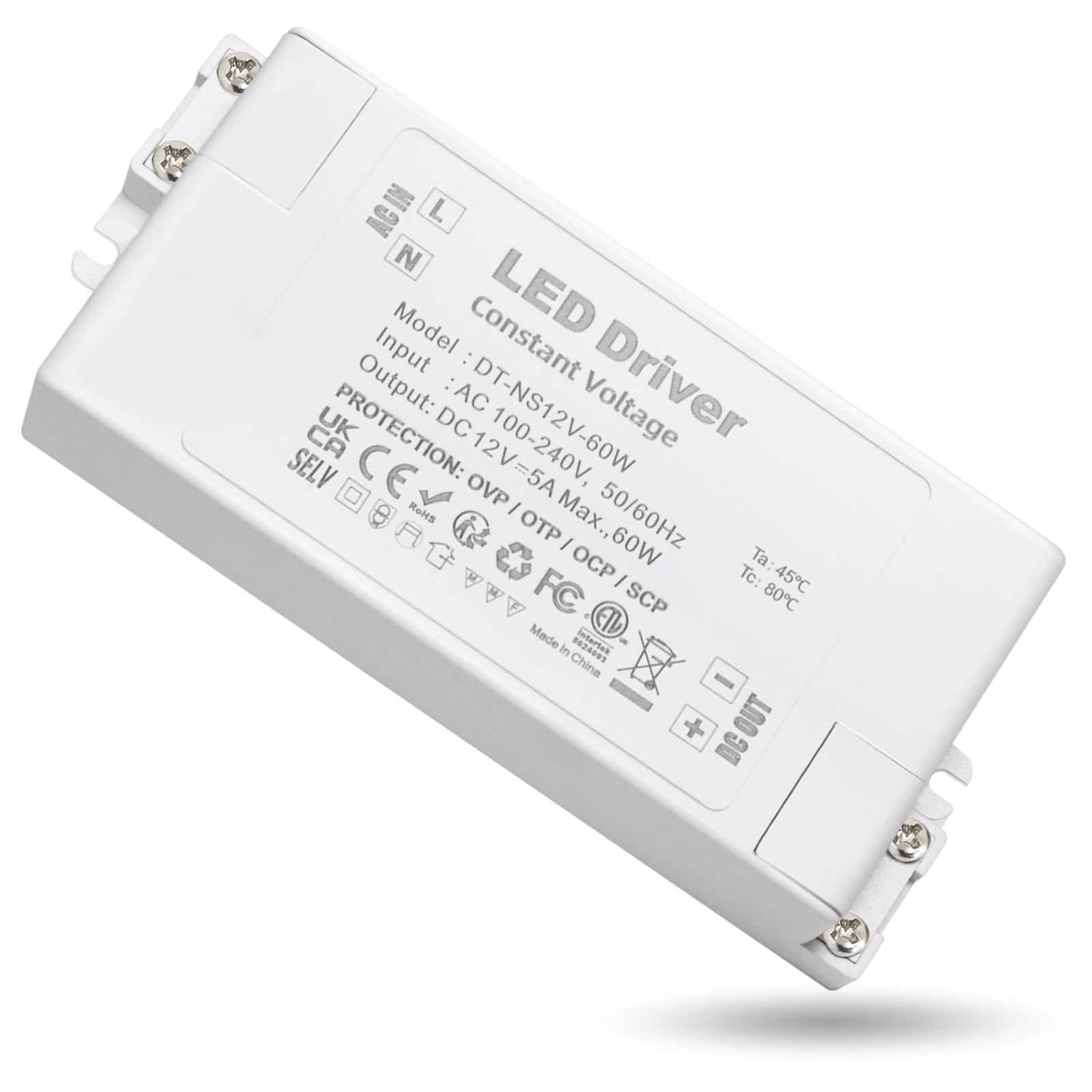 ZAKVOP 12V 60W, LED Transformer 12V 60W, 5A 230V to 12V, Electronic Transformer, LED Driver No Noise, Power Supply LED Driver, No LED Flicker, Low Voltage LED Transformer for G4 GU5.3 MR11 MR16