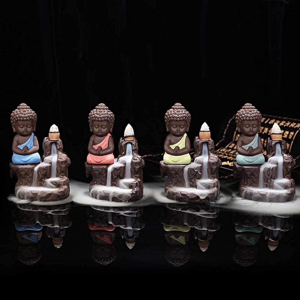 Meditating Monk Buddha Smoke Backflow Cone Incense Holder Decorative Showpiece Multicolor Available and with Fragrance (30 Pieces Cones)