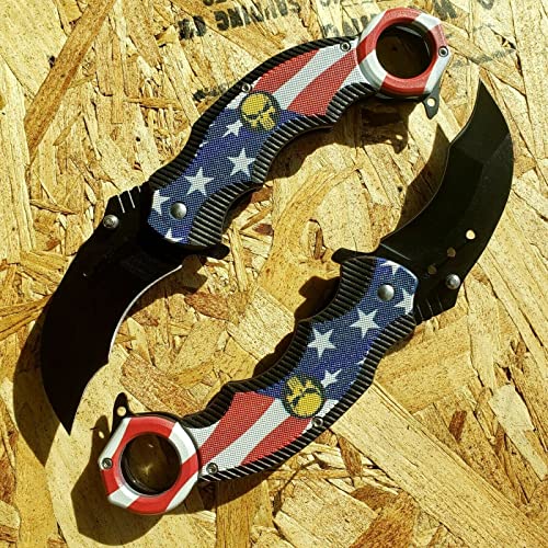 7.7" Open Folding Pocket Knife Karambit American Flag Skull Outdoor Survival Hunting Knife For Camping By Survival Steel #TOP1