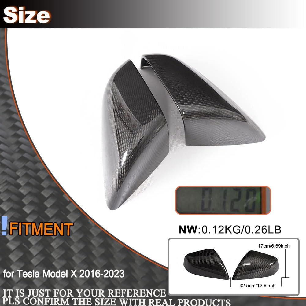Dry Carbon Fiber Mirror Caps for Tesla Model X Sport Utility 4Door 2016-2023 Add-on Side Rearview Mirror Caps Car Exterior Outside Shell Factory Outlet
