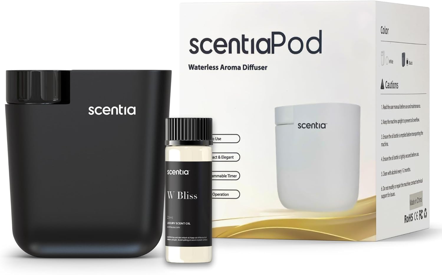 Scentia Waterless Plug-in Scent Diffuser with App Control | Essential Oil Diffuser | Hotel-Inspired Scent Included | 600 Sq. Ft. Coverage | Housewarming Gift | Black