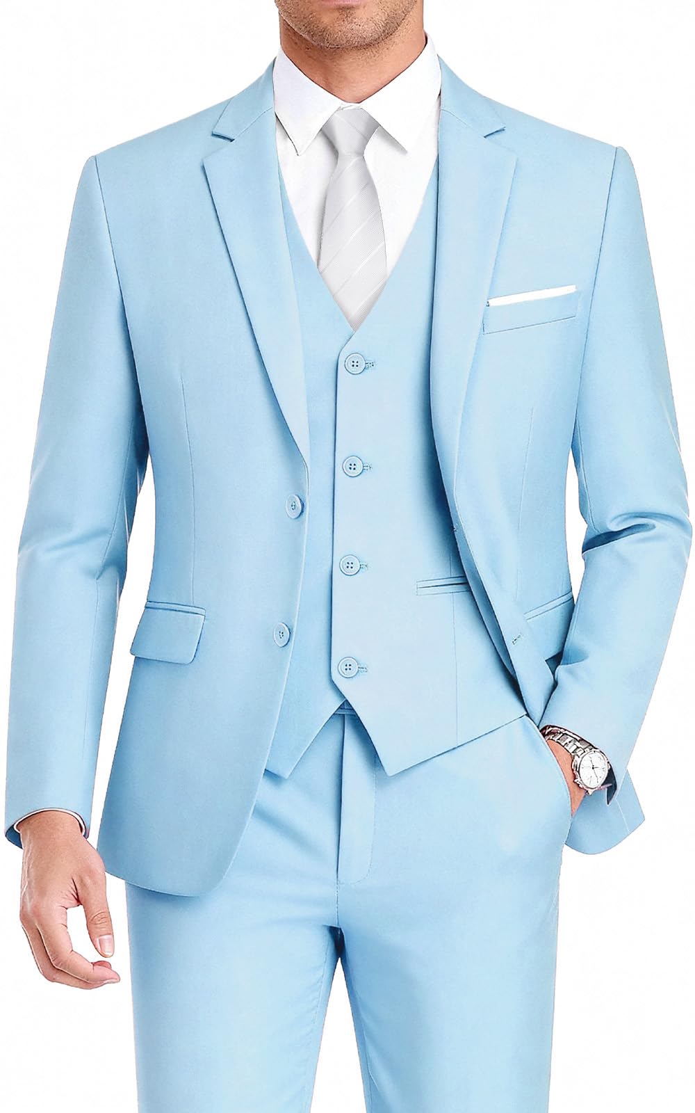 WEEN CHARM Men's 3-Piece Slim Fit Suit Set-2-Button Blazer,Vest &amp; Pants-Formal Wedding,Prom,Party &amp; Business Tuxedo