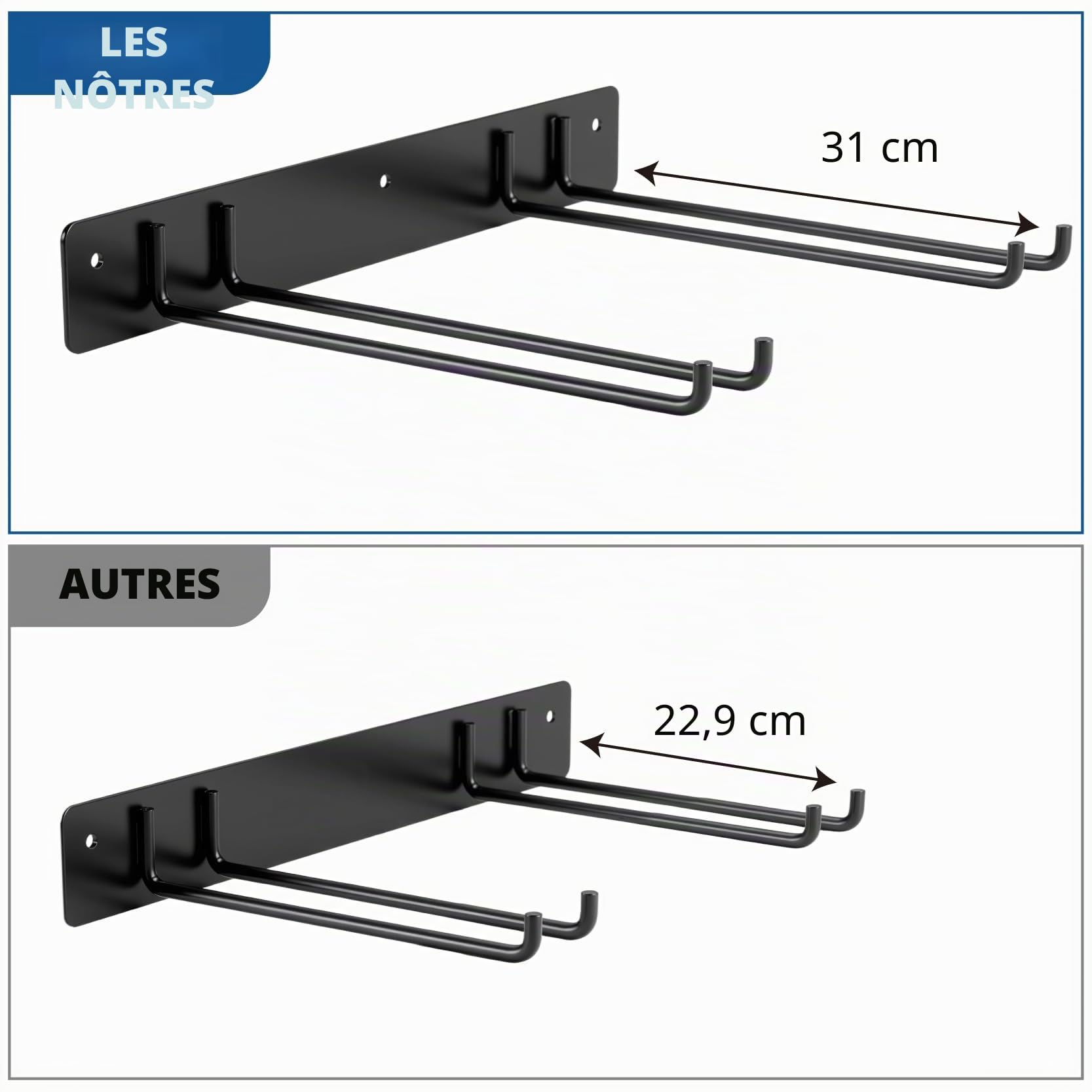 Sinoer Support mural pour outils - Solution de rangement de garage - Support de pieds de chaise pliable - Crochet de rangement pour outils de jardin - Version allongée - Inoxydable - Capacité de