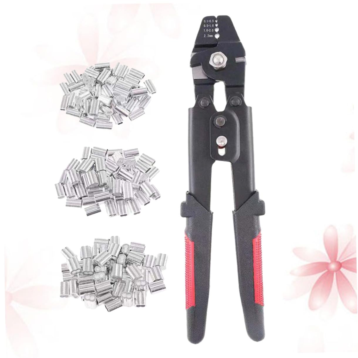 Sosoport Pinza Crimpatrice per Funi con Tubo Manicotto in Alluminio, Strumento Manuale con Impugnatura Antiscivolo e Blocco di Sicurezza, Kit con 180 Manicotti per Pesca e Cavi Metallici