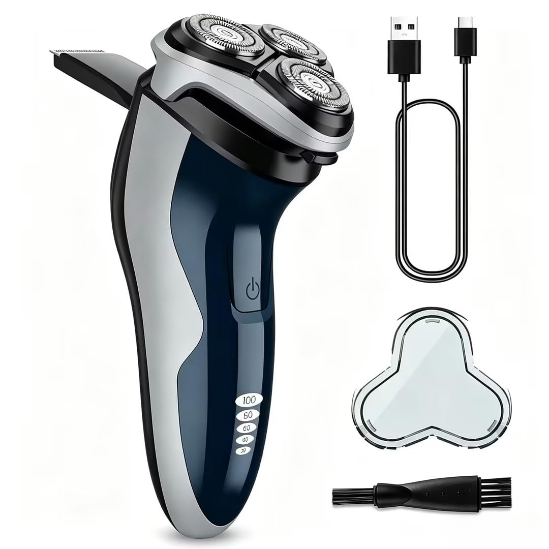 Rechargeable Electric Razor for Men: 120-Min Electric Shaver Blue