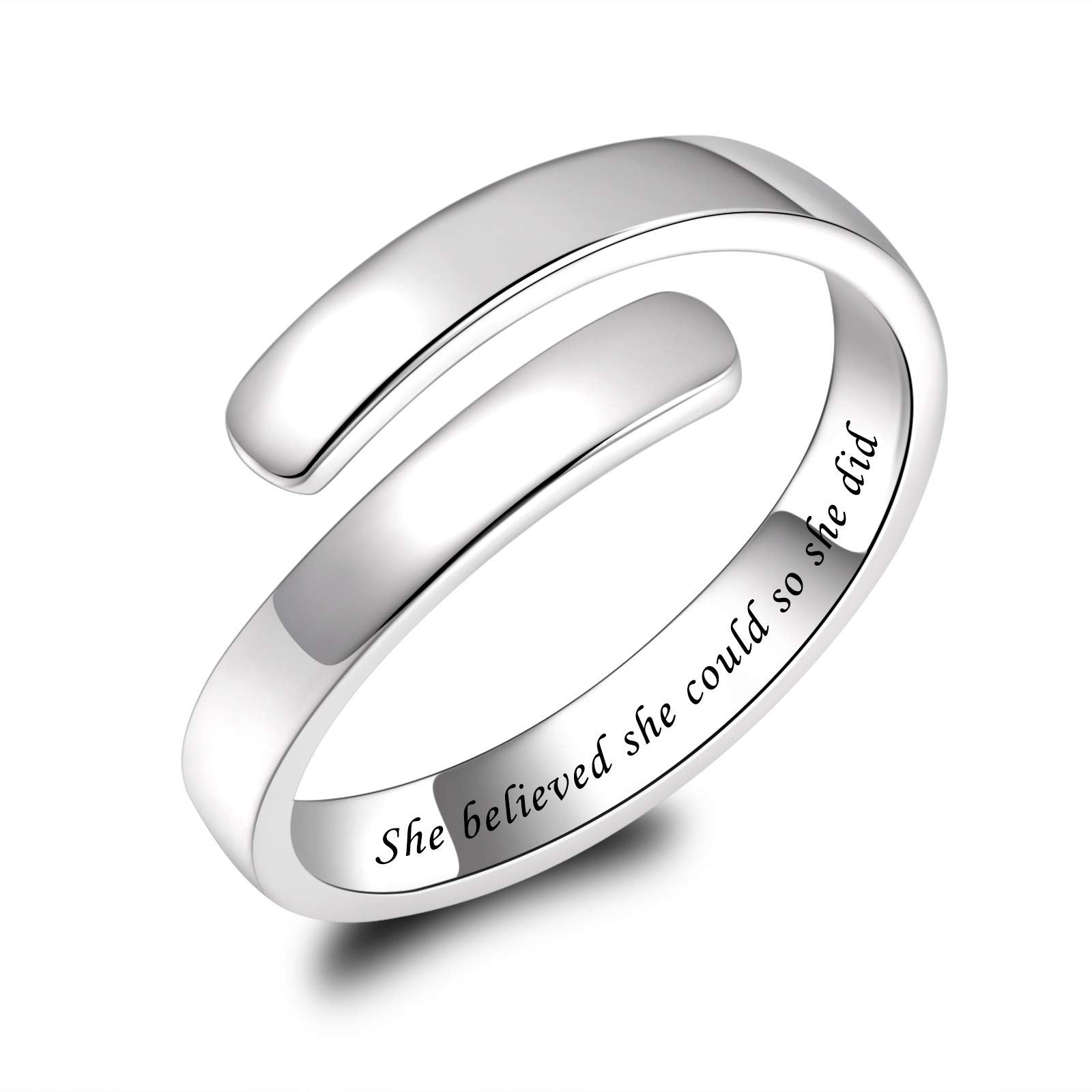 BEILIN 925 Sterling Silver Inspirational Jewelry Rings Adjustable Ring Personality Encouragement Gift for Teens Women