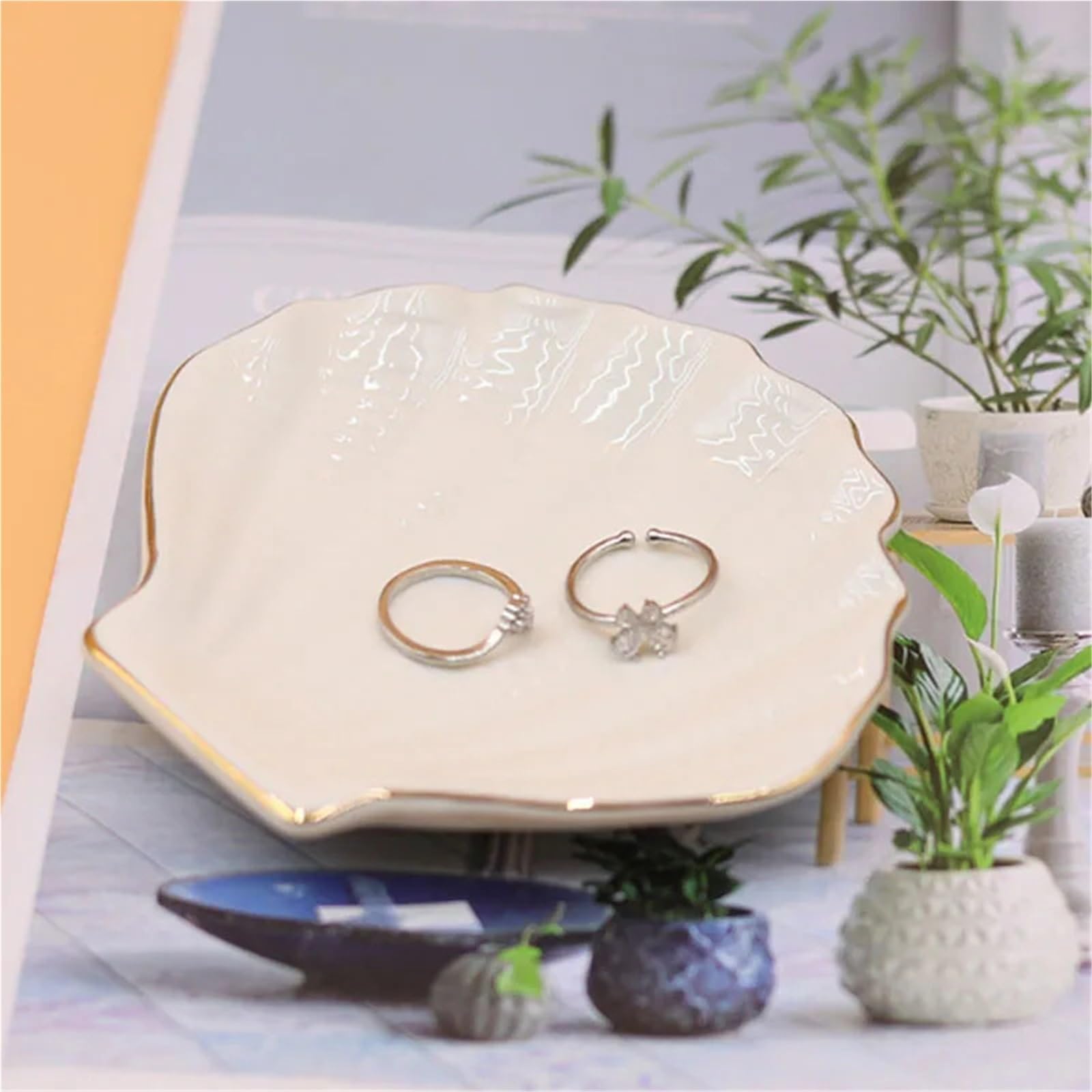 Artykuły gospodarstwa domowego, tacka na biżuterię, 2-częściowa, ceramiczna tacka do przechowywania biżuterii, prosty organizer na biurko w kształcie