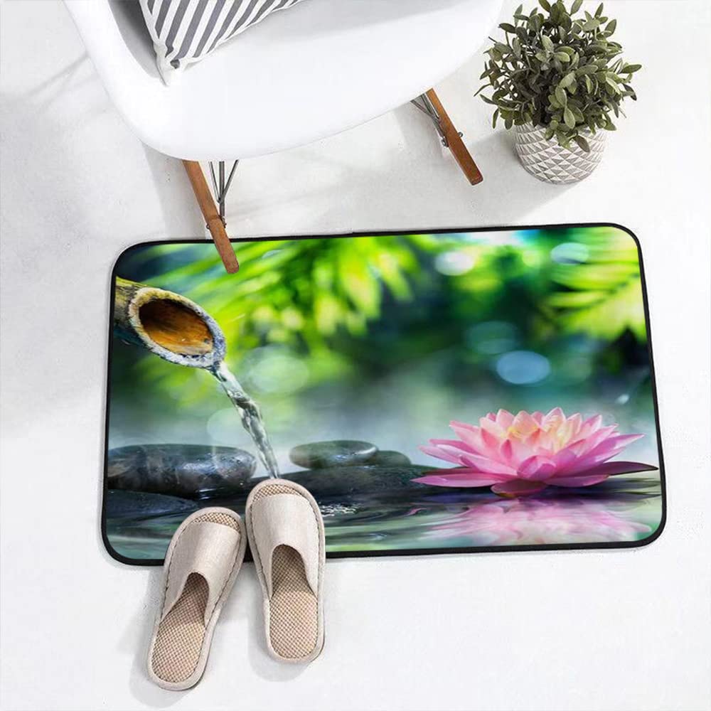 Memory Foam Bath Mat 40x60 cm,Zen Stones GreenSpa Garden Pink Lotus Treatment Vacation,Extra Soft Non-Slip Bathroom Mat, Super Absorbent Bath Mats for Bathroom Floor