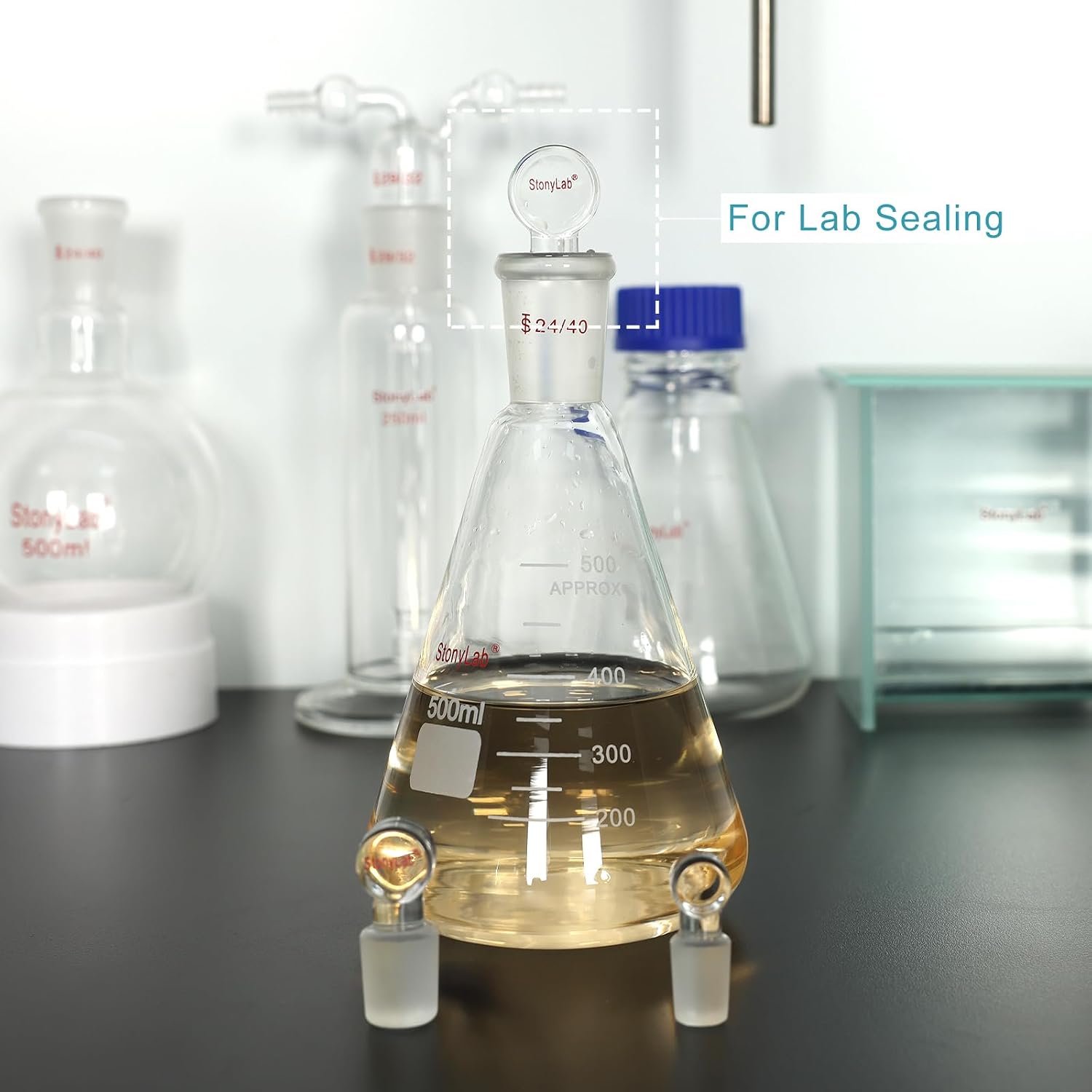 stonylab Glass Solid Stopper, 1-Pack Borosilicate Stopper for 24/40 Outer Joint, Chemical-Resistant Lab-Grade Solid Glass Plug for Sealing Laboratory Flasks and Containers