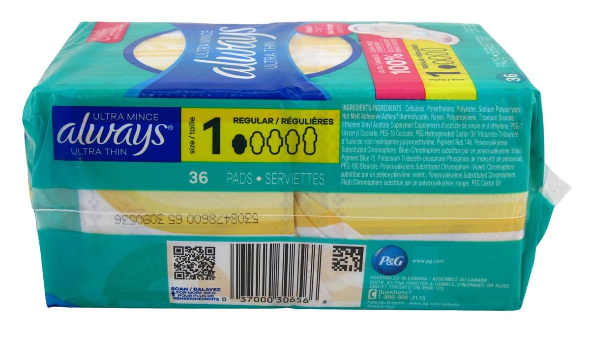 Always Pads Ultra Thin Size 1-36 Count Regular (6 Pack)