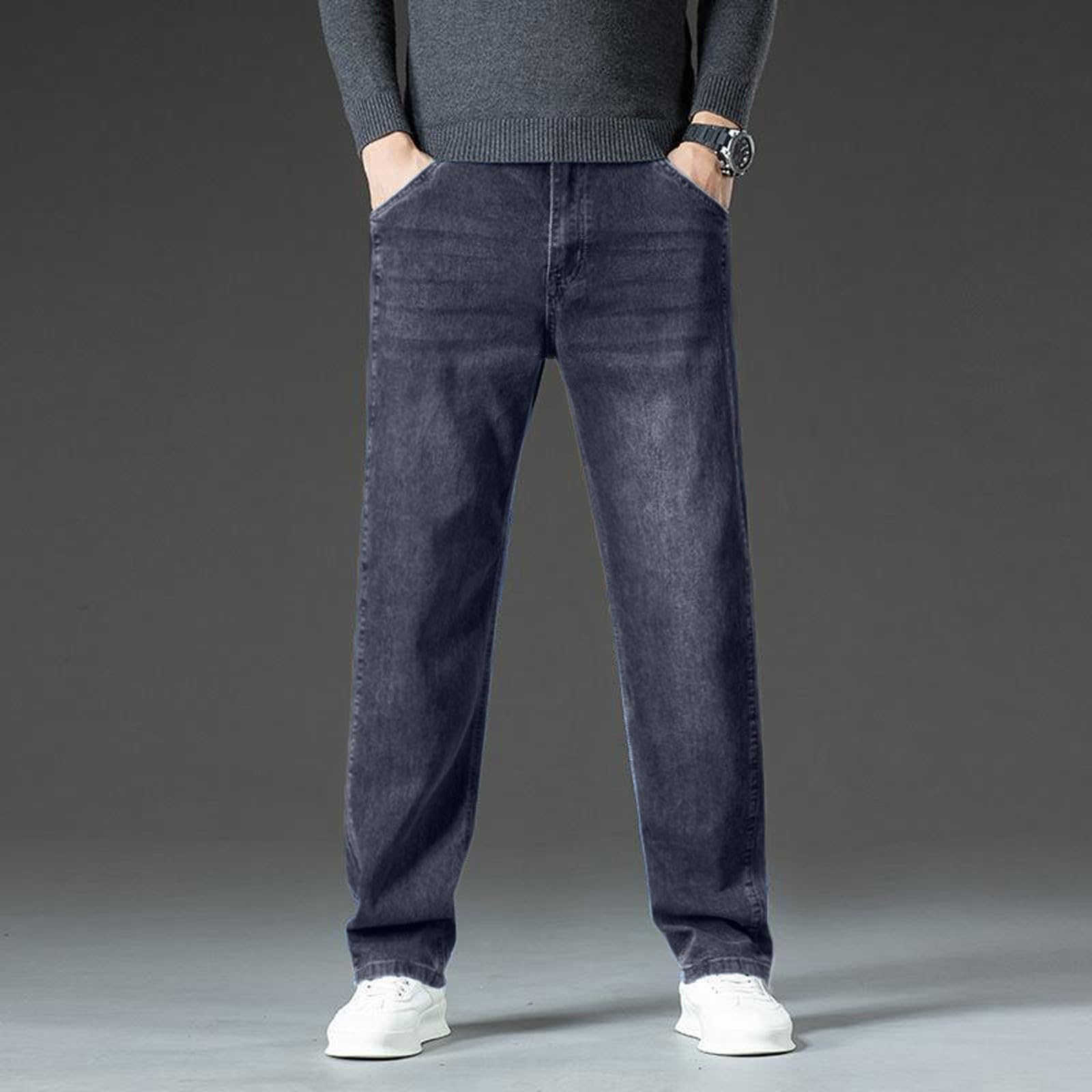 Generisch Baggy Jeans da uomo stretch Streetwear Denim Pants Molte tasche Straight Leg Tinta unita Casual Denim Pantaloni Y2K Jeans Uomo Casual Regular Fit Jeans Slim Fit