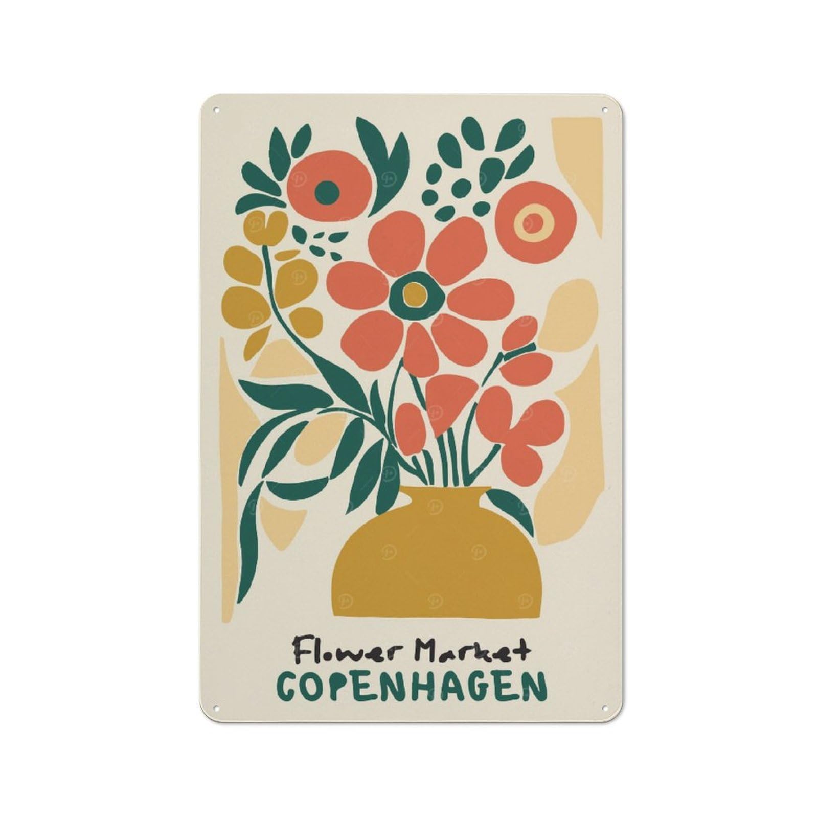 Junmoney Style-15 Tin Wall Plaque 30X20cm With Copenhagen Flower Market For Hallway Wall, A Decorative Metal Sign For Hallways And Entrance Areas