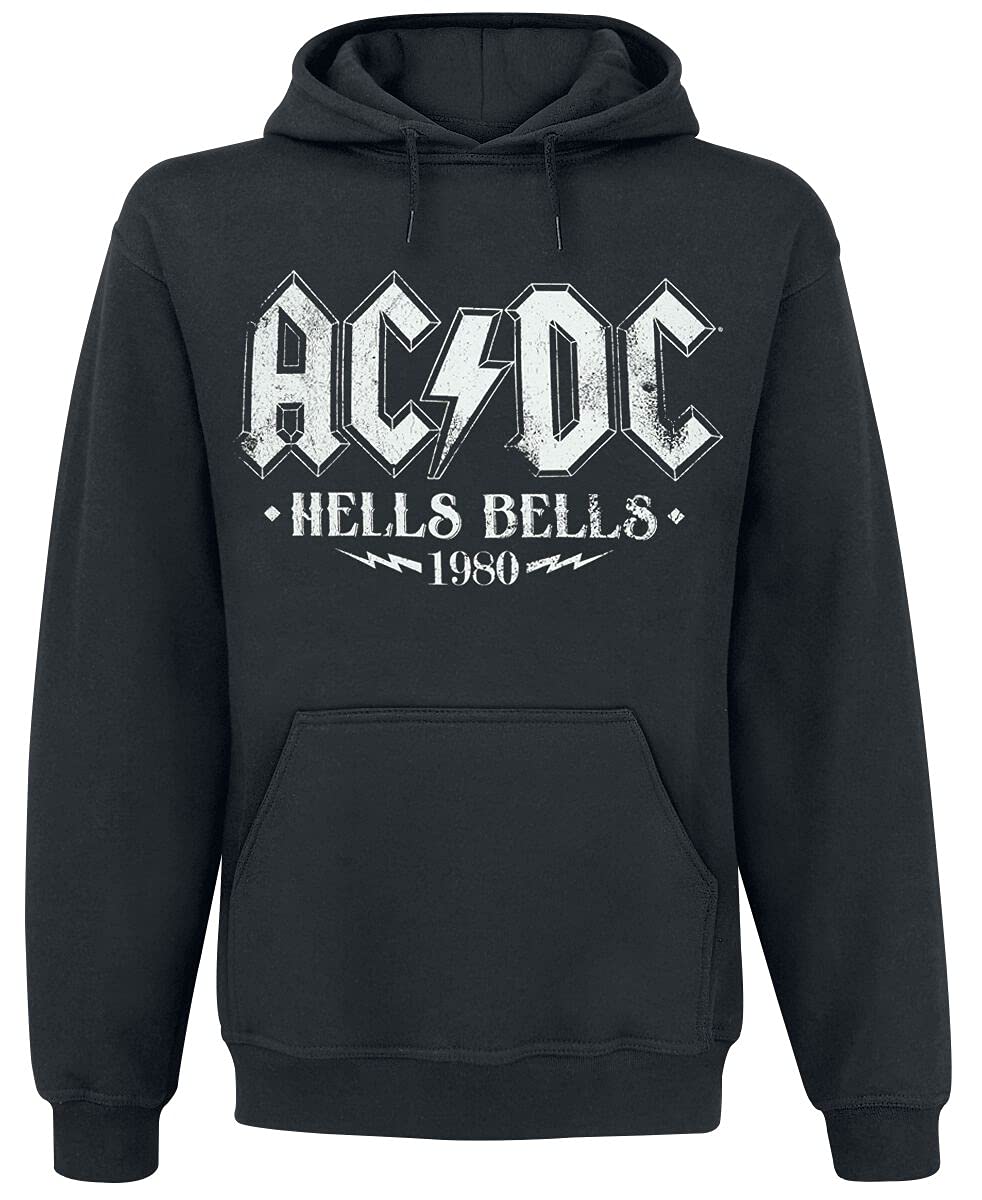 AC/DC Hells Bells 1980 Uomo Felpa con Cappuccio Nero 50% Cotone, 50% Poliestere Regular