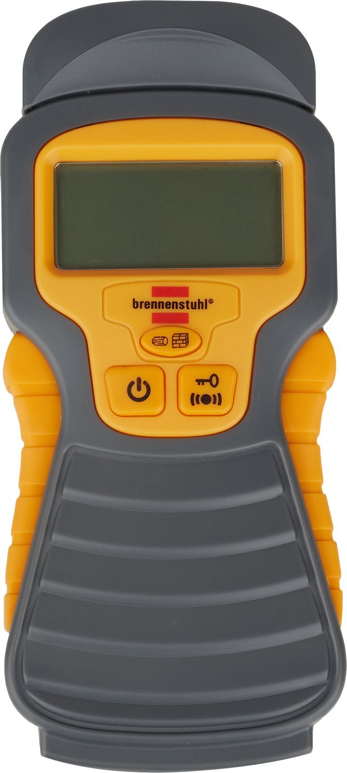 Brennenstuhl Détecteur d’humidité pour divers matériaux, humidimètre avec affichage digital LCD & signal sonore, anthracite & jaune, Quantité : 1 & Amazon Basics Lot de 4 piles alcalines 9 V