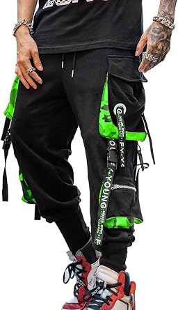 Hello MrLin Mens Jogger Pants Punk Cargo Baggy Techwear Hip Hop Harem Pants Streetwear Tactical Track Pant