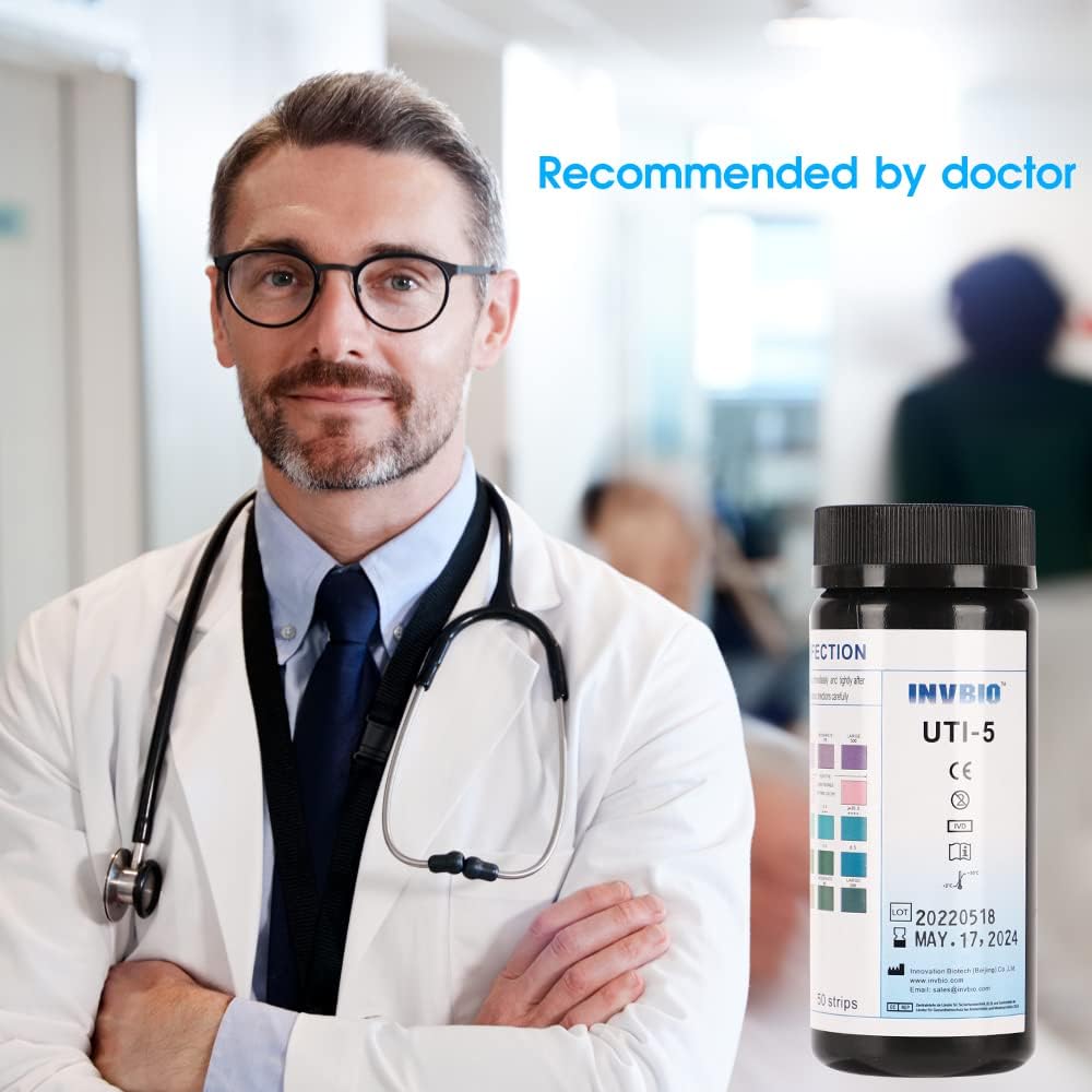 INVBIO URS 5-in-1-Urine Test Strips 5 Parameters Protein/Leukocytes/Nitrite/pH/Blo, UTI Strips/Urinary Tract Infection Strips- 50 Cnt, 50 Count (Pack of 1) : Health & Household