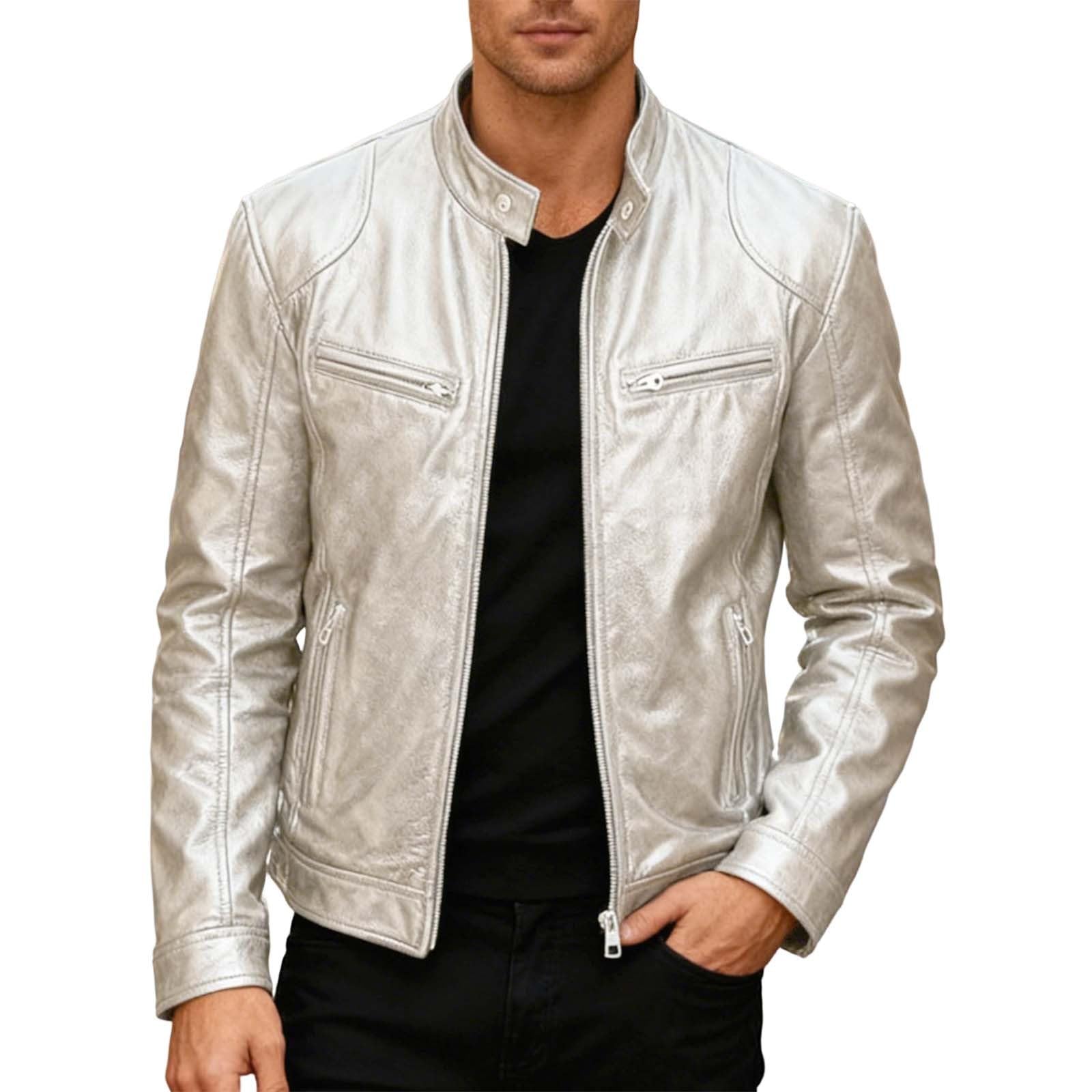 Generisch Fleece Jacke Leder-Motorradjacke mit Stehkragen im Punk-Stil, Oberbekleidung, Mantel für Freizeitkleidung und Reiten, winddicht