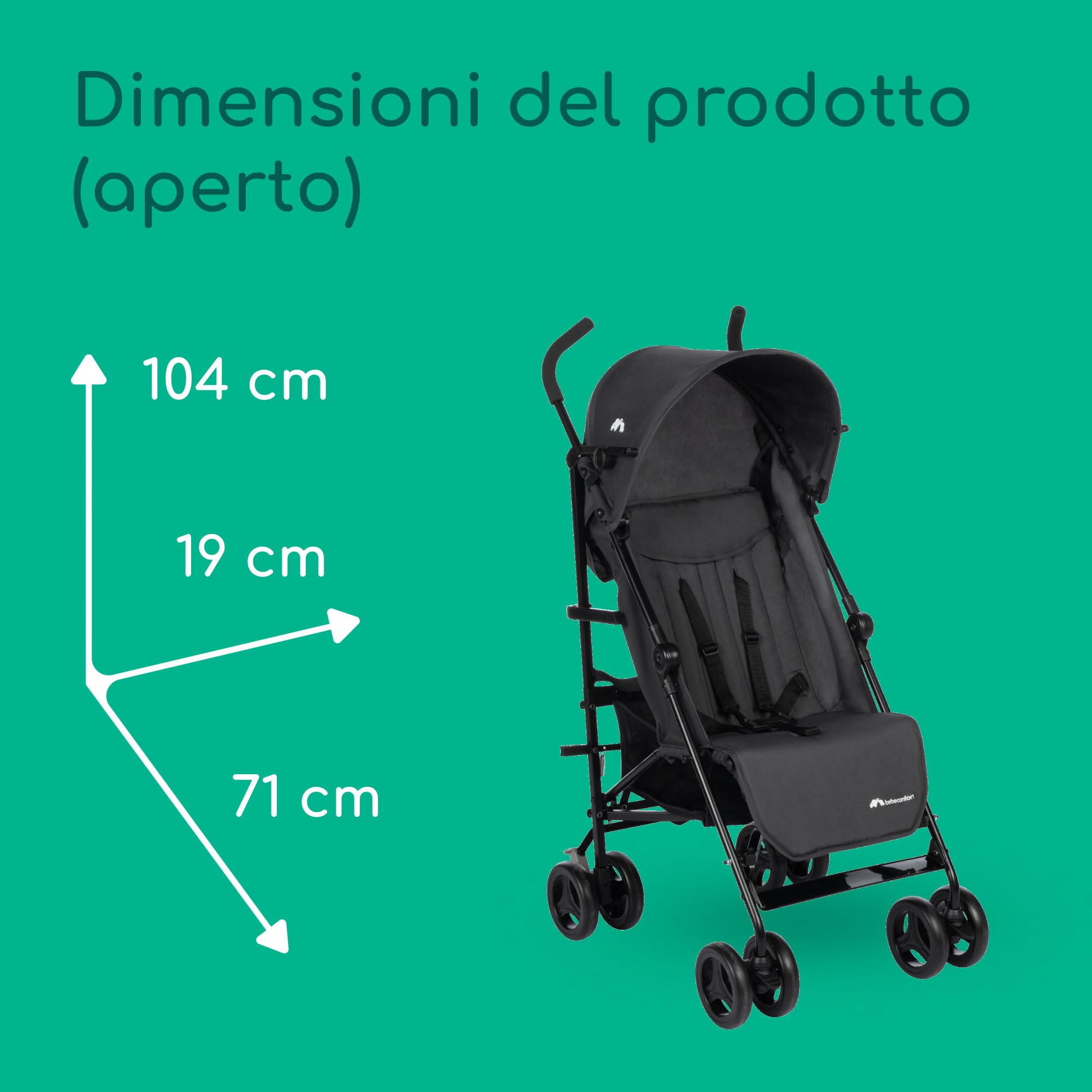 Bebeconfort Rainbow Passeggino Leggero e Reclinabile, Pieghevole Chiusura ad Ombrello, Passeggino da Viaggio Maneggevole e Compatto, 6 mesi - 4 anni, Fino ai 22 kg, colore Mineral Graphite