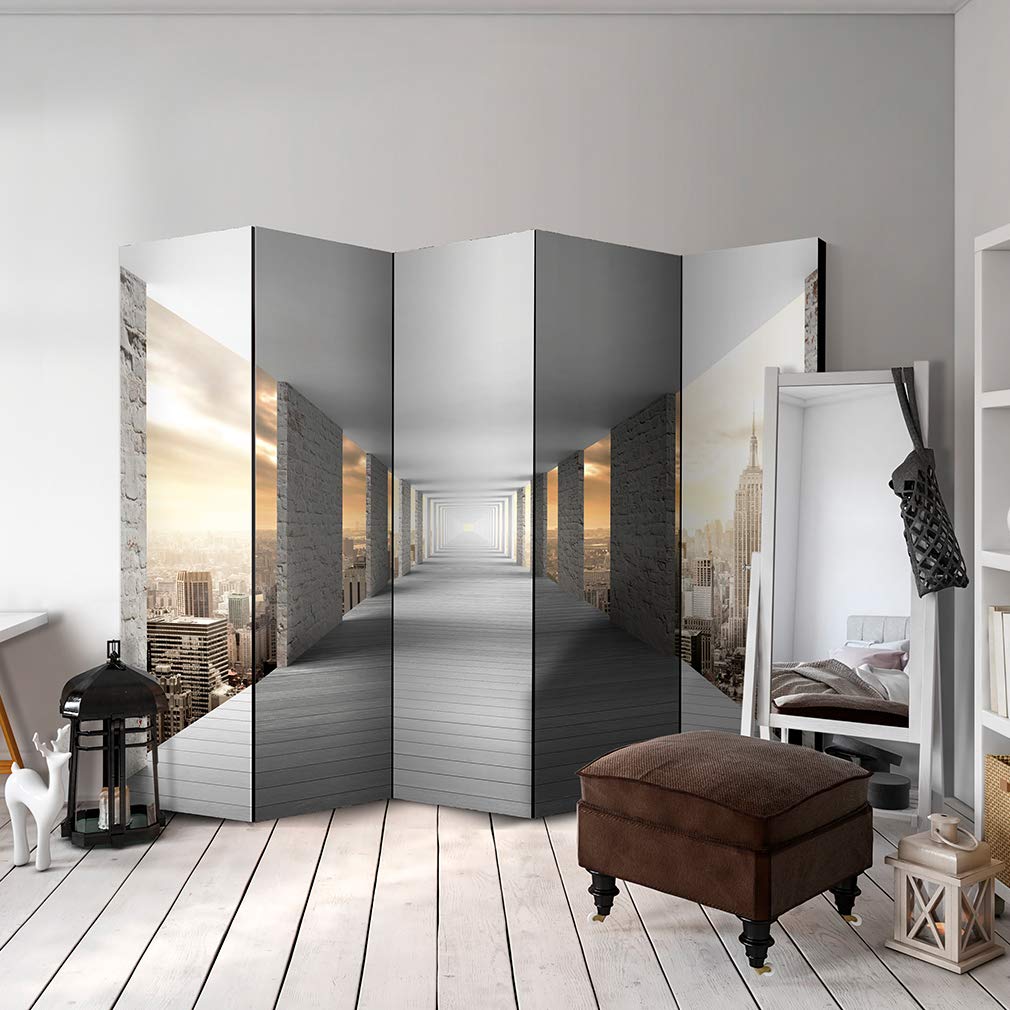 Paravento Decorativo Decomonkey New York 225x172 Cm 5 Ante Doppia Faccia - Divisorio Per Ambienti In Legno E Tela, Stampa City Life