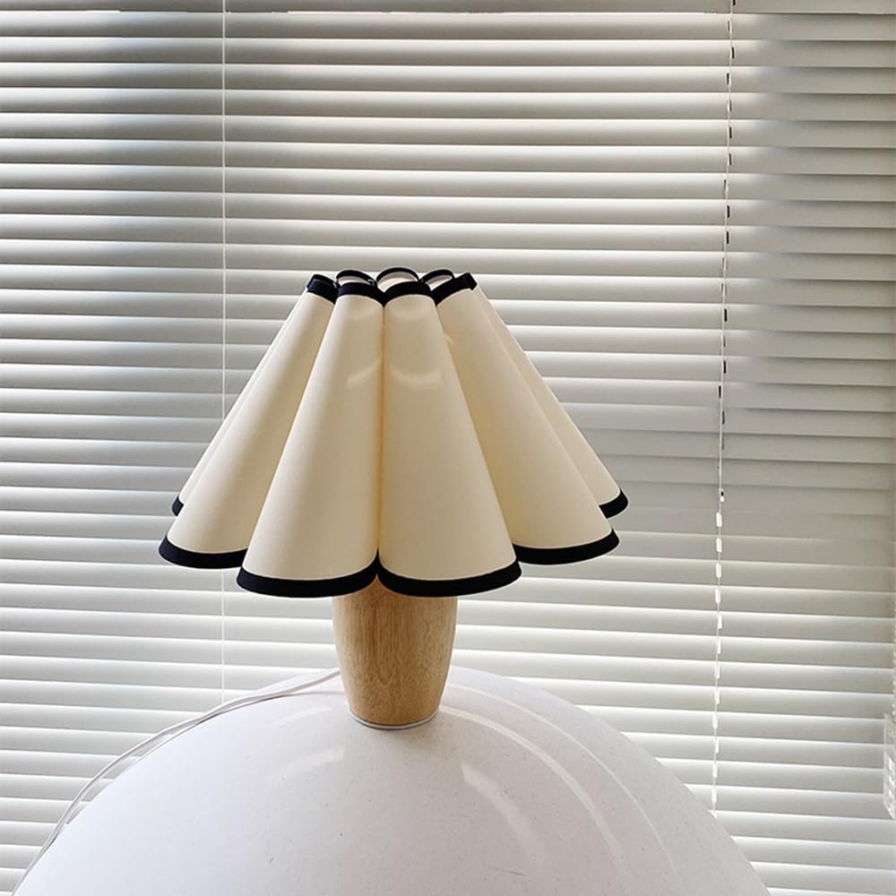 Affascinante Lampada da tavolo vintage in stile rustico francese plissettato, lampada da comodino for camera da letto, soggiorno, paralume in tessuto a LED Arredamento per la casa(Nero)