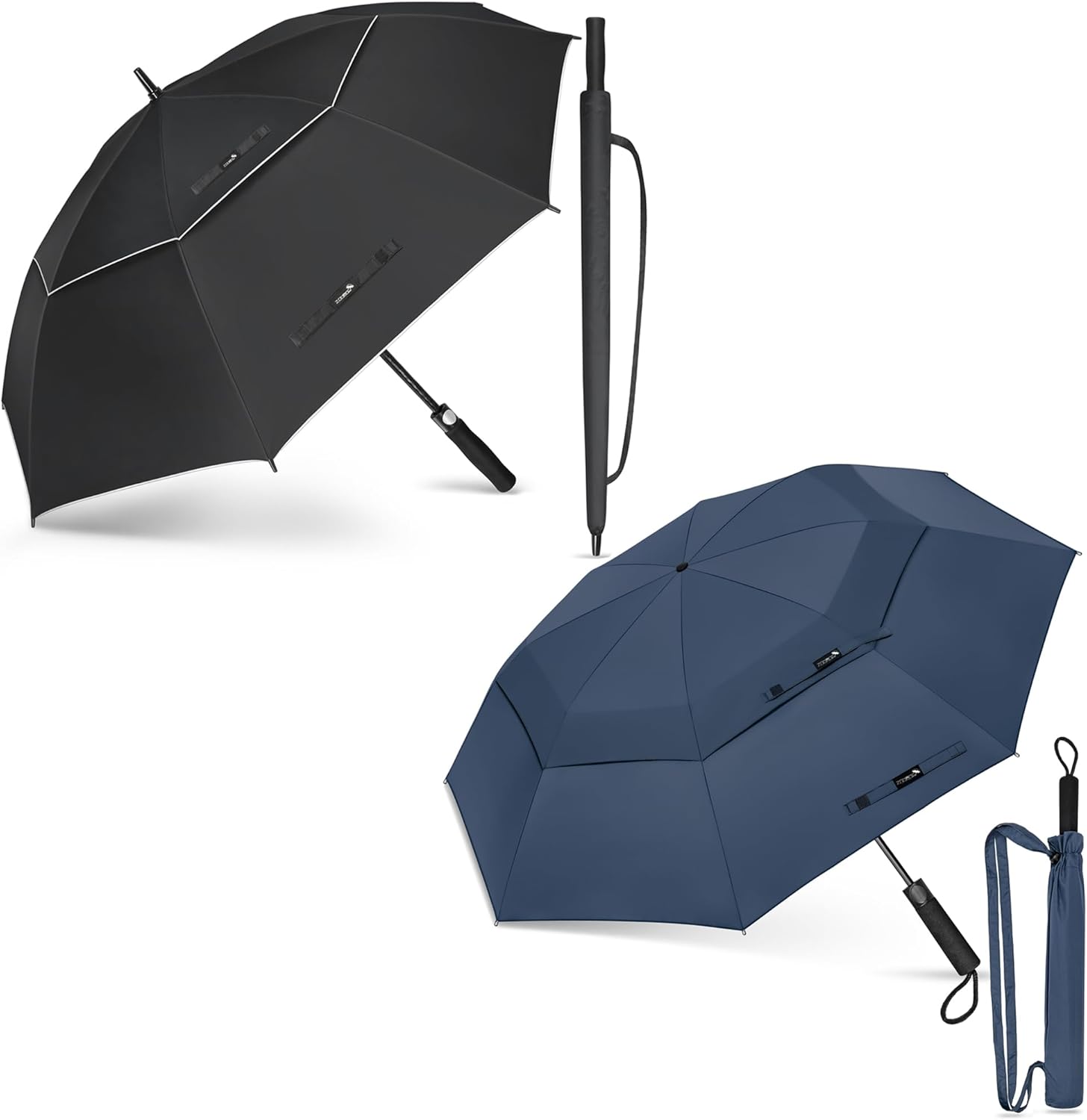 ZOMAKE 62/68" Windproof Golf Umbrella UV Protection - Oversize Golf Umbrellas Double Canopy Vented Automatic Sun Blocking Golf Umbrella Extra Large Golf Push Cart Umbrella for Rain(Black Silver&Blue)