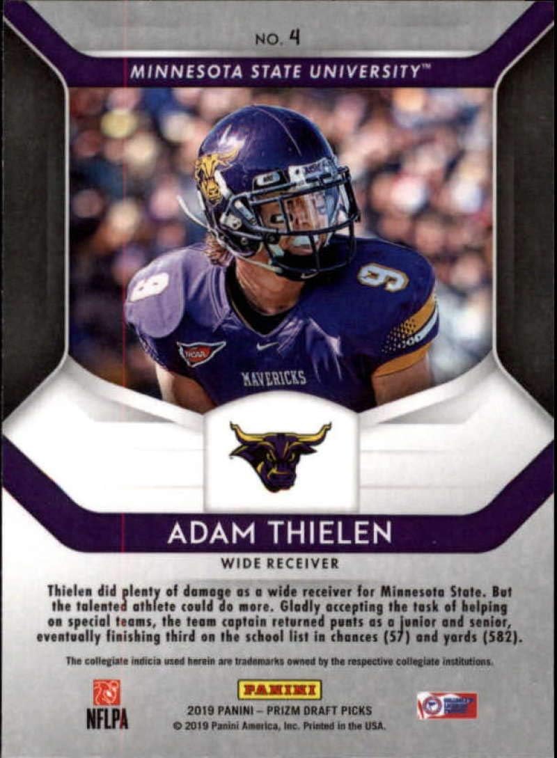 2019 Prizm Draft Picks Football #4 Adam Thielen Minnesota State Mavericks Official NCAA Trading Card From Panini