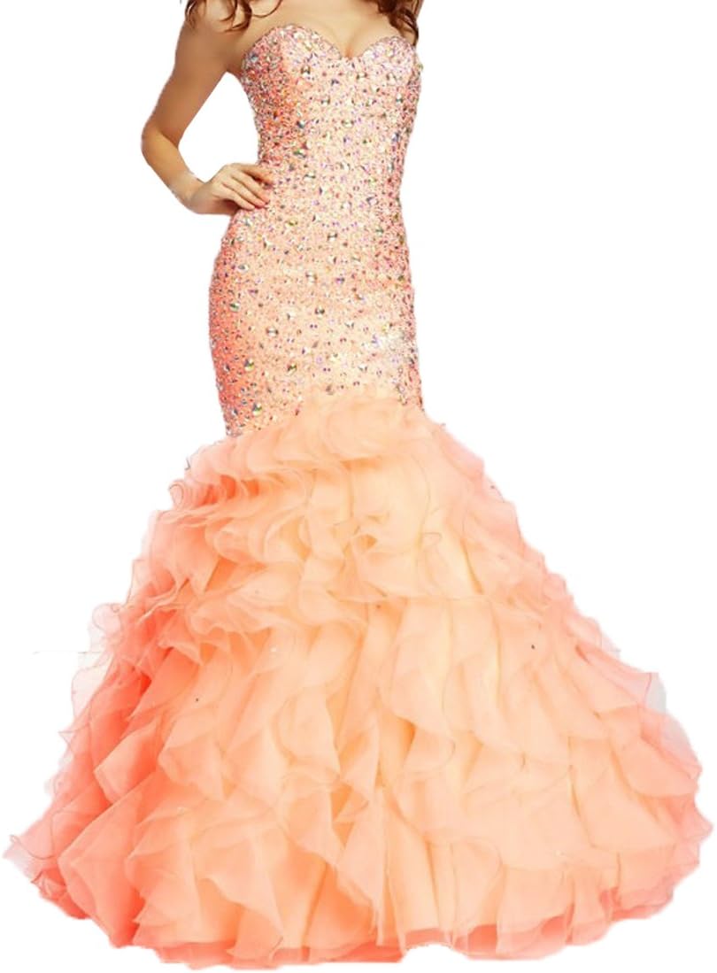 Women's Beaded Sweetheart Lace Up Mermaid Prom Dresses 2016 XC009 Light Pink US22W