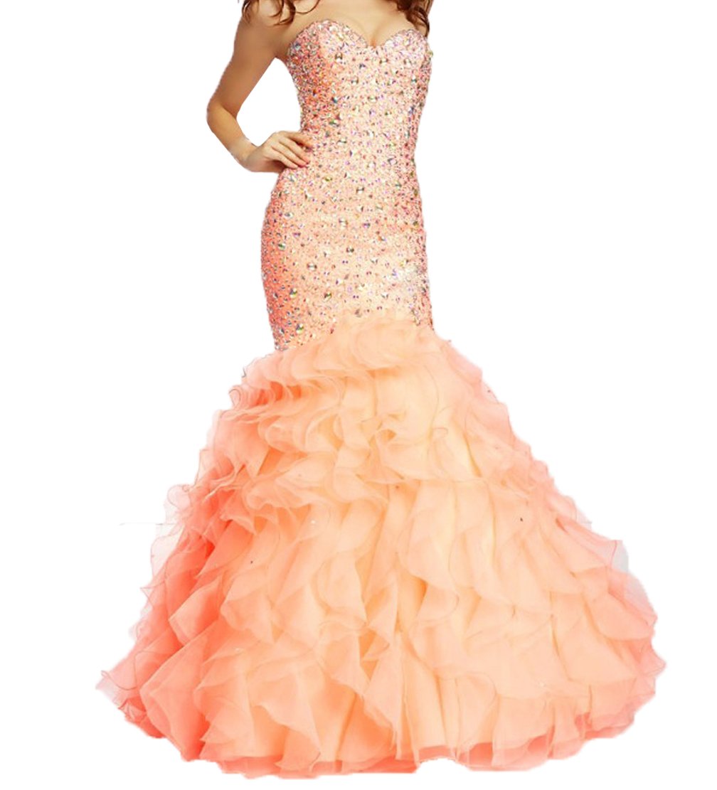 Women's Beaded Sweetheart Lace Up Mermaid Prom Dresses 2016 XC009 Light Pink US22W