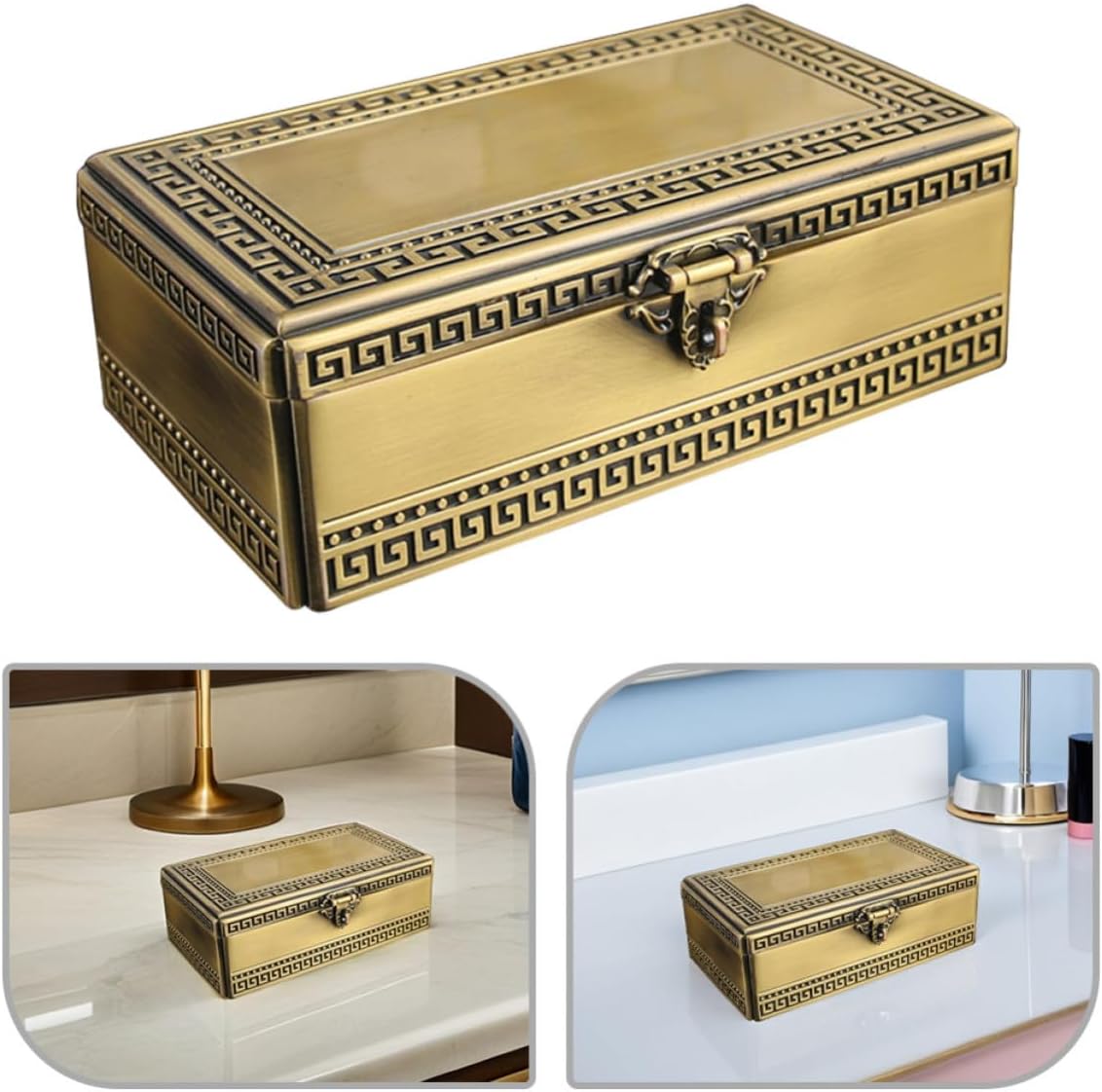 Mikinona Vintage Metal Jewelry Box Small Treasure Chest Case Xmas