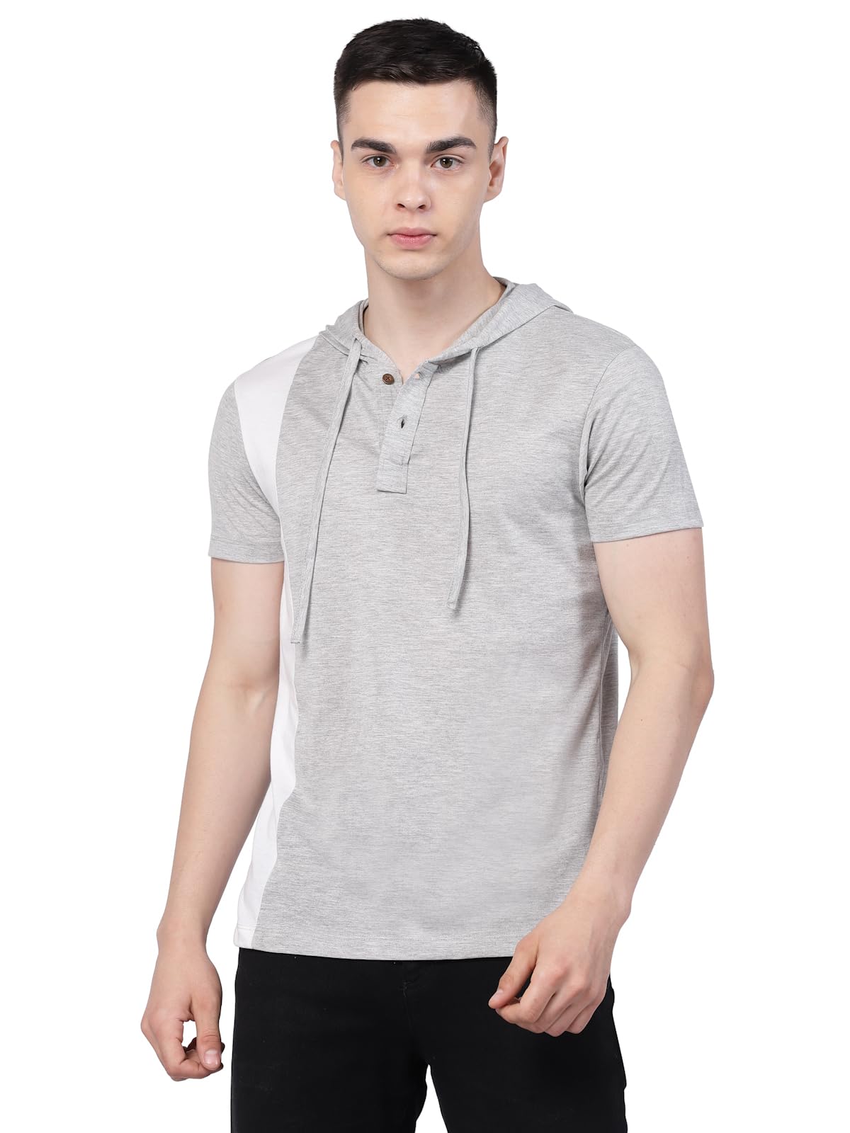kalt Men Cotton Blend Half Sleeves Vertical Stripe Hoodie T-Shirt-picture-11