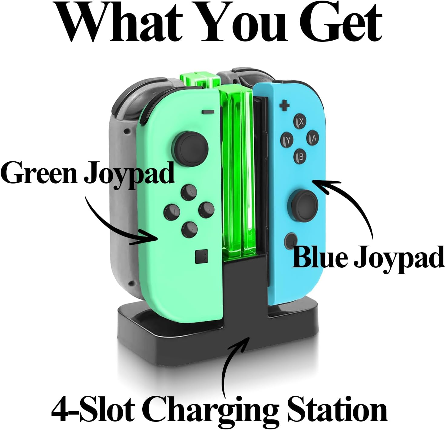 SWTOTK Switch Controller Bundle for Oled Lite,Wireless Joy Remote Controllers with No Drift Hall Effect Joysticks,Motion Control,2-in-1 Best Budget Cons with Charging Dock 4-Slot,One Blue 1 Green