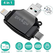 geekgo SD Card Reader for Apple iPhone iPad Android Phone MacBook Computer,Memory Card Adapter with USB C, Type C, Micro USB,Trail Camera Viewer(Black) - coolthings.us